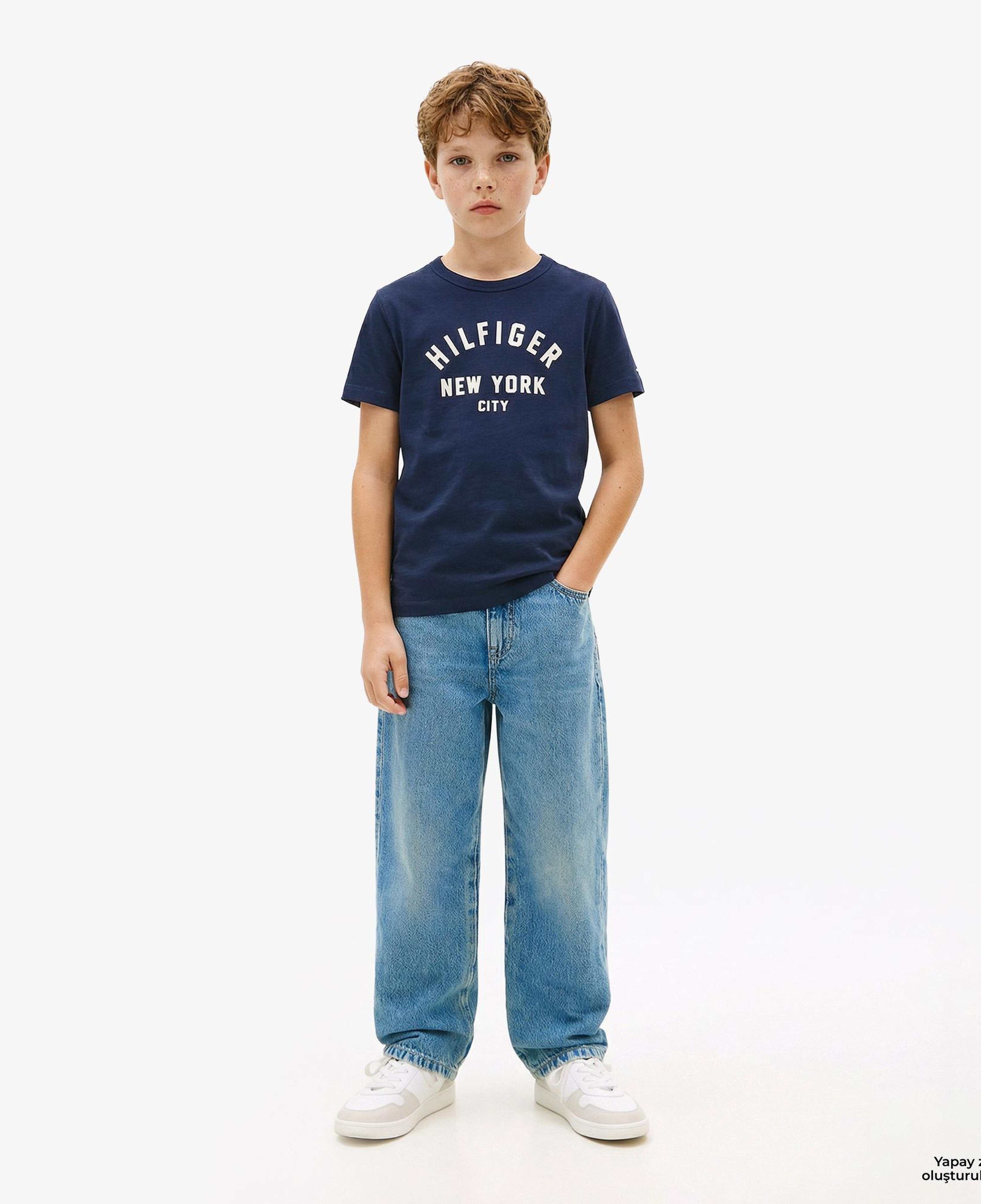 Tommy Hilfiger Curved Graphic Çocuk Lacivert T-Shirt