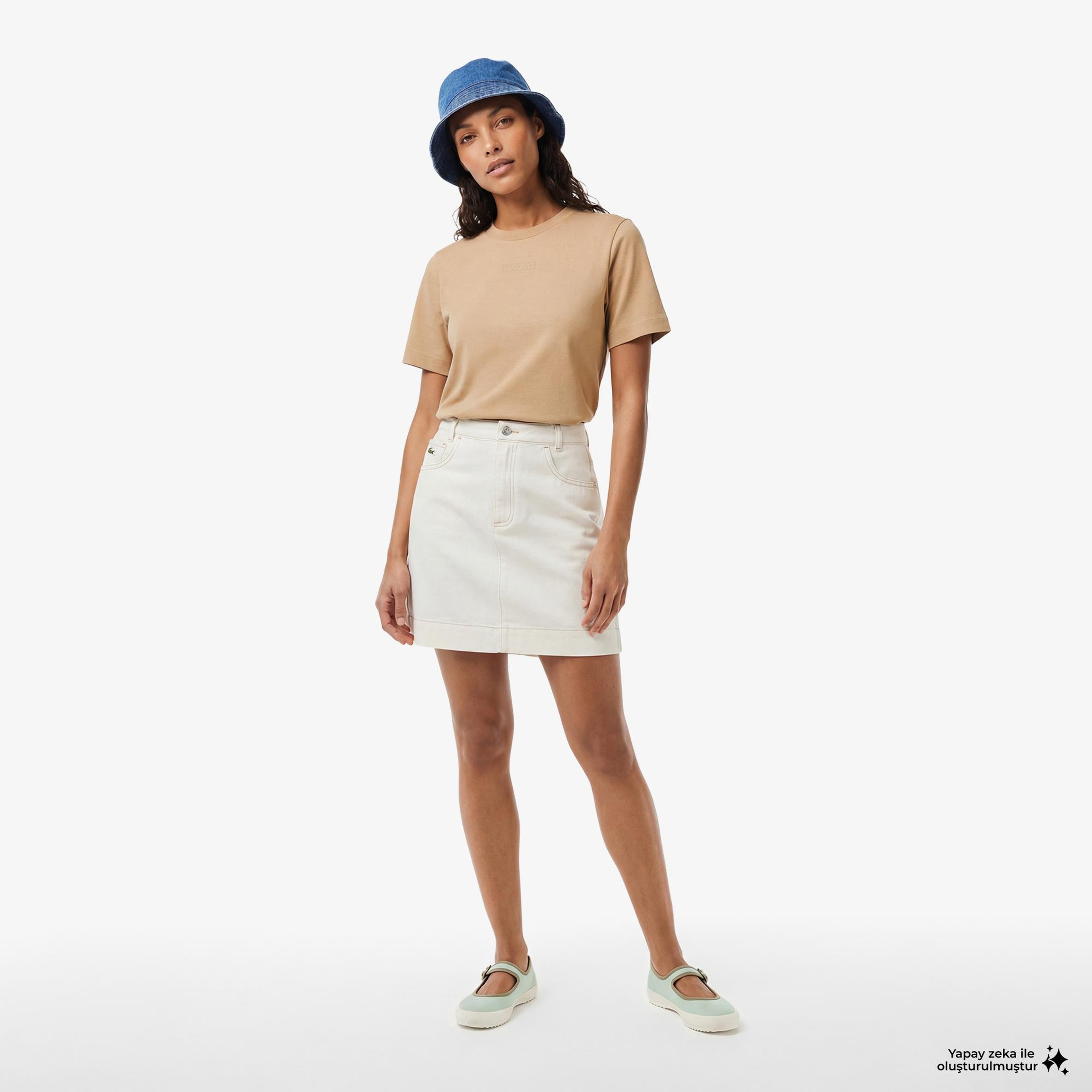 Lacoste Print Cotton Kadın Bej T-Shirt