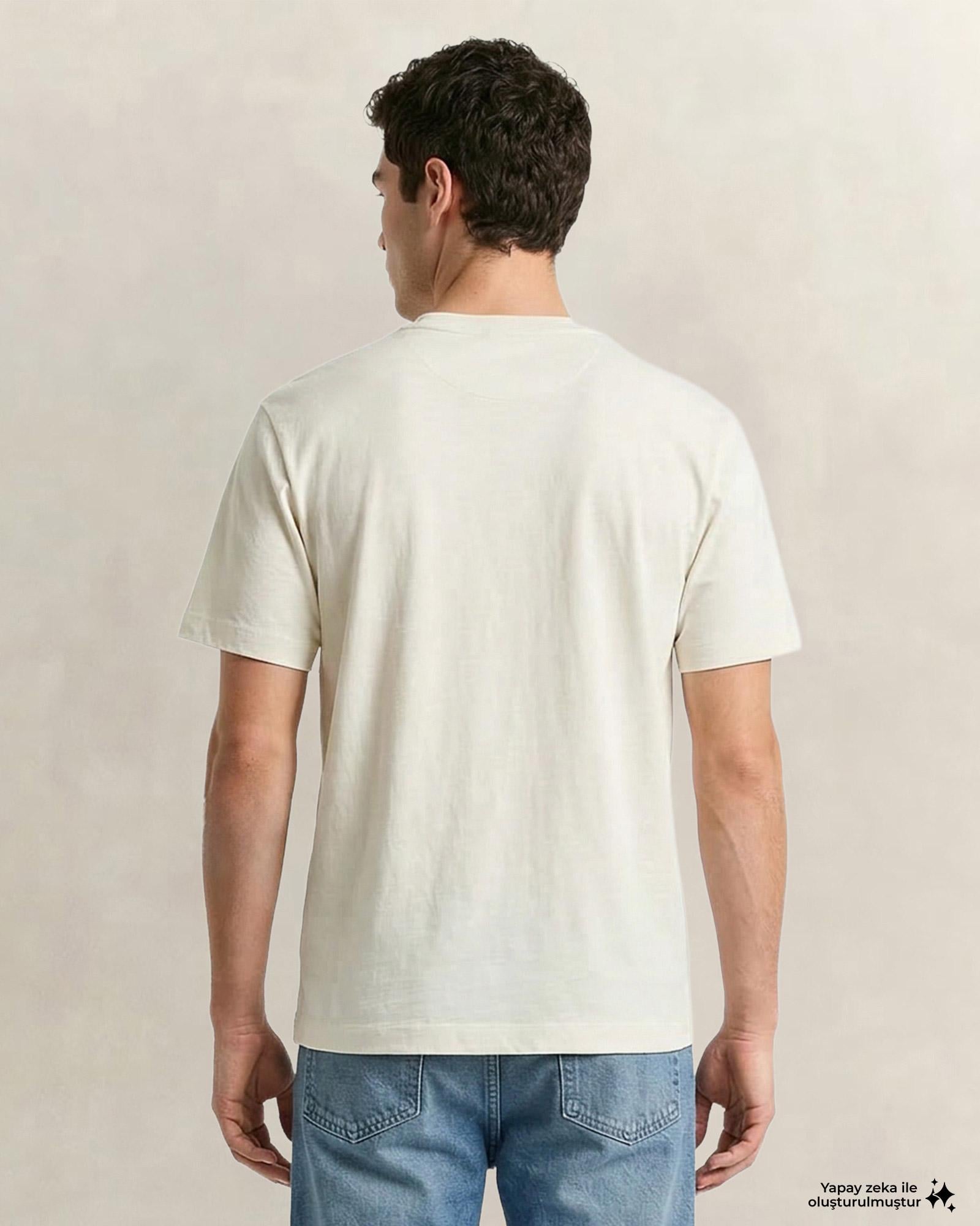 GANT Erkek Krem Bisiklet Yaka Regular Fit T-Shirt