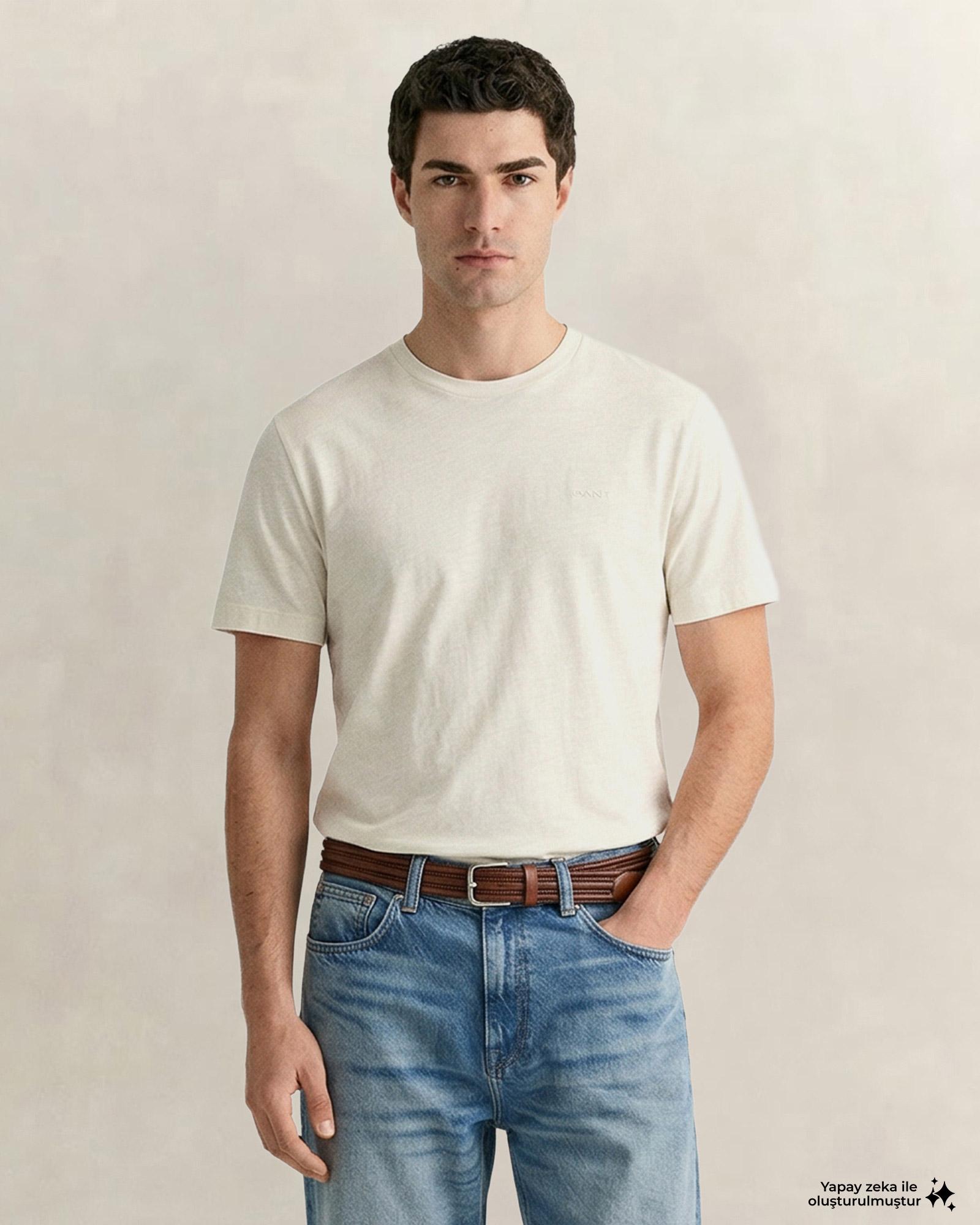 GANT Erkek Krem Bisiklet Yaka Regular Fit T-Shirt