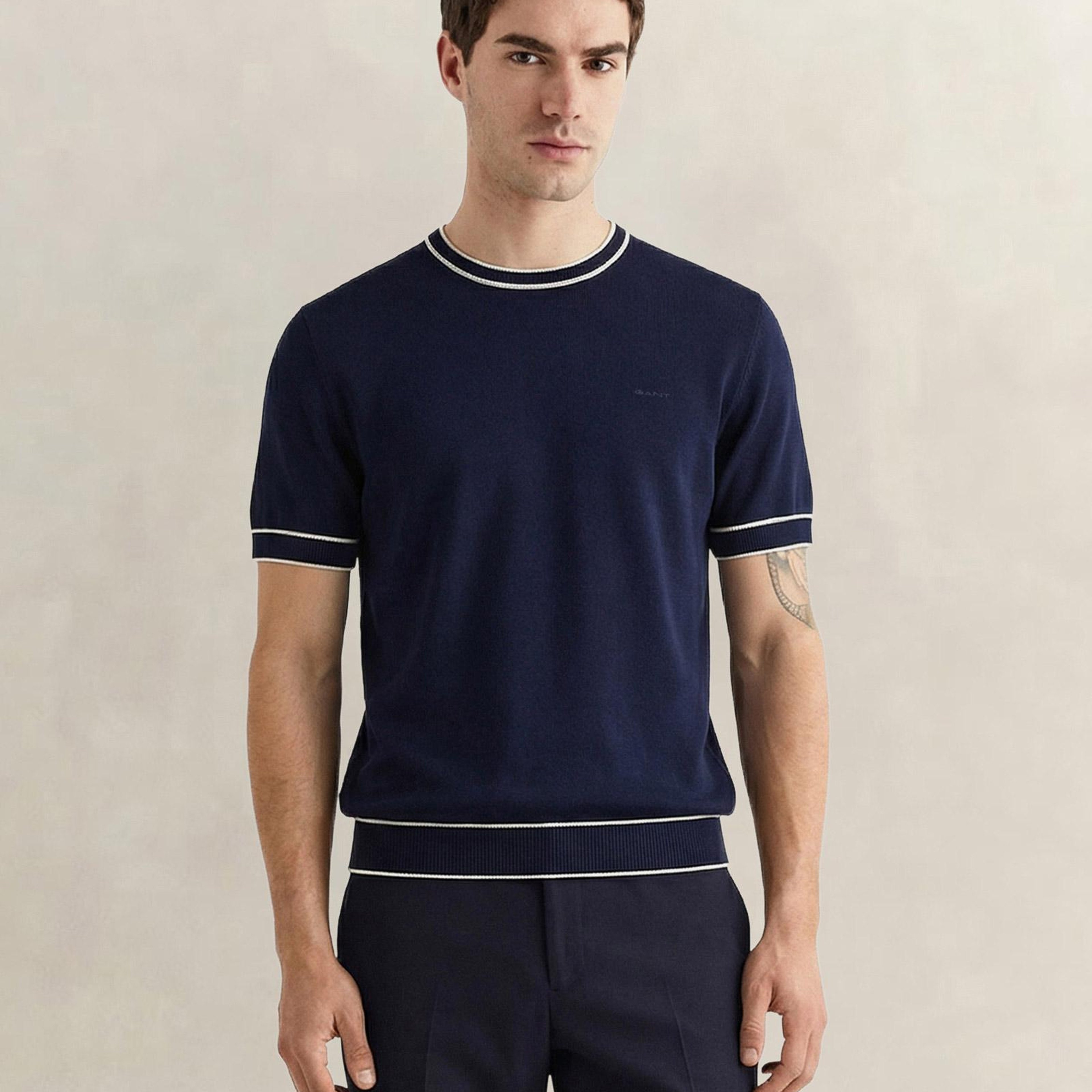 GANT Erkek Lacivert Regular Fit Kısa Kollu Triko