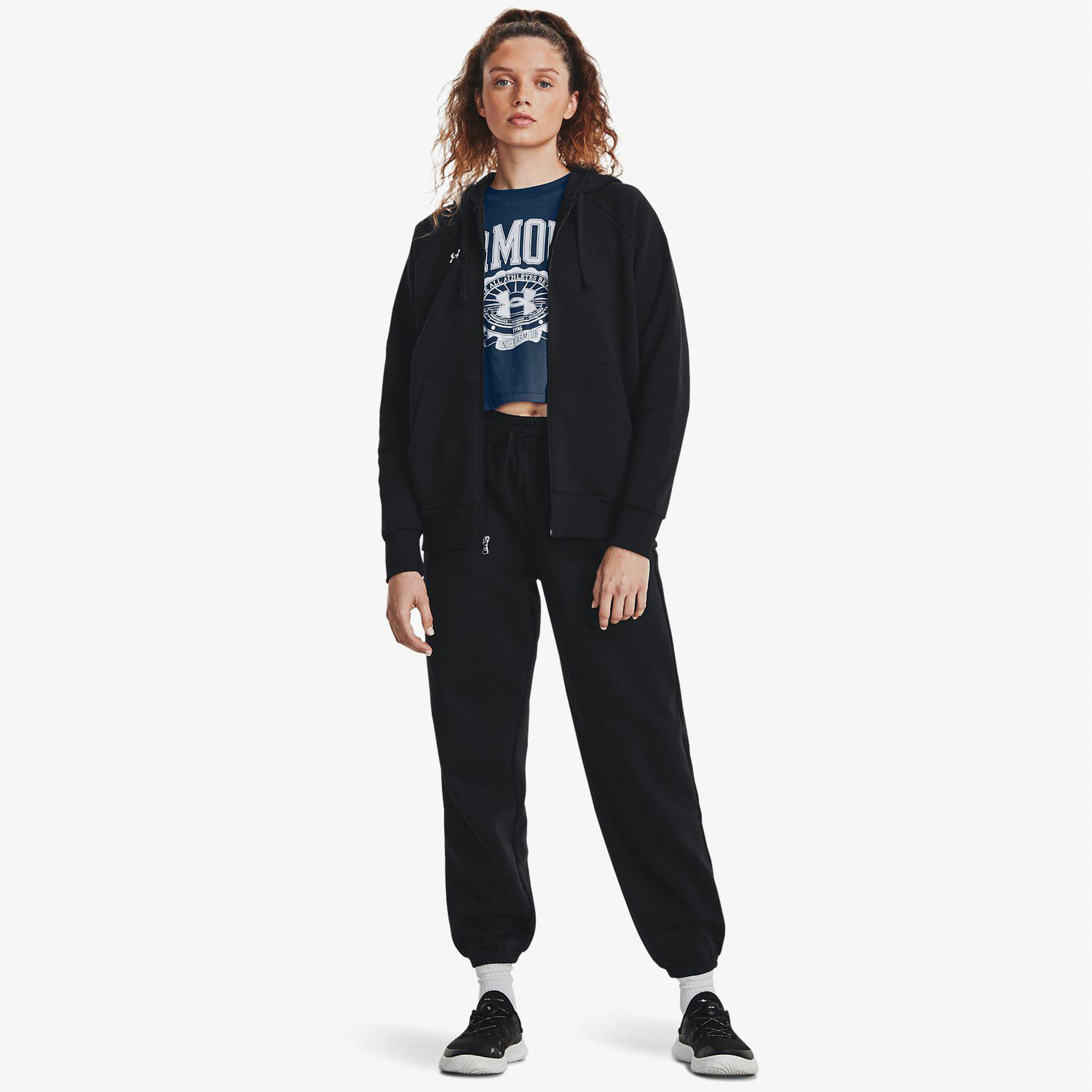 Under Armour Rival Fleece Tam Boy Fermuarlı Kadın Siyah Kapüşonlu Üst