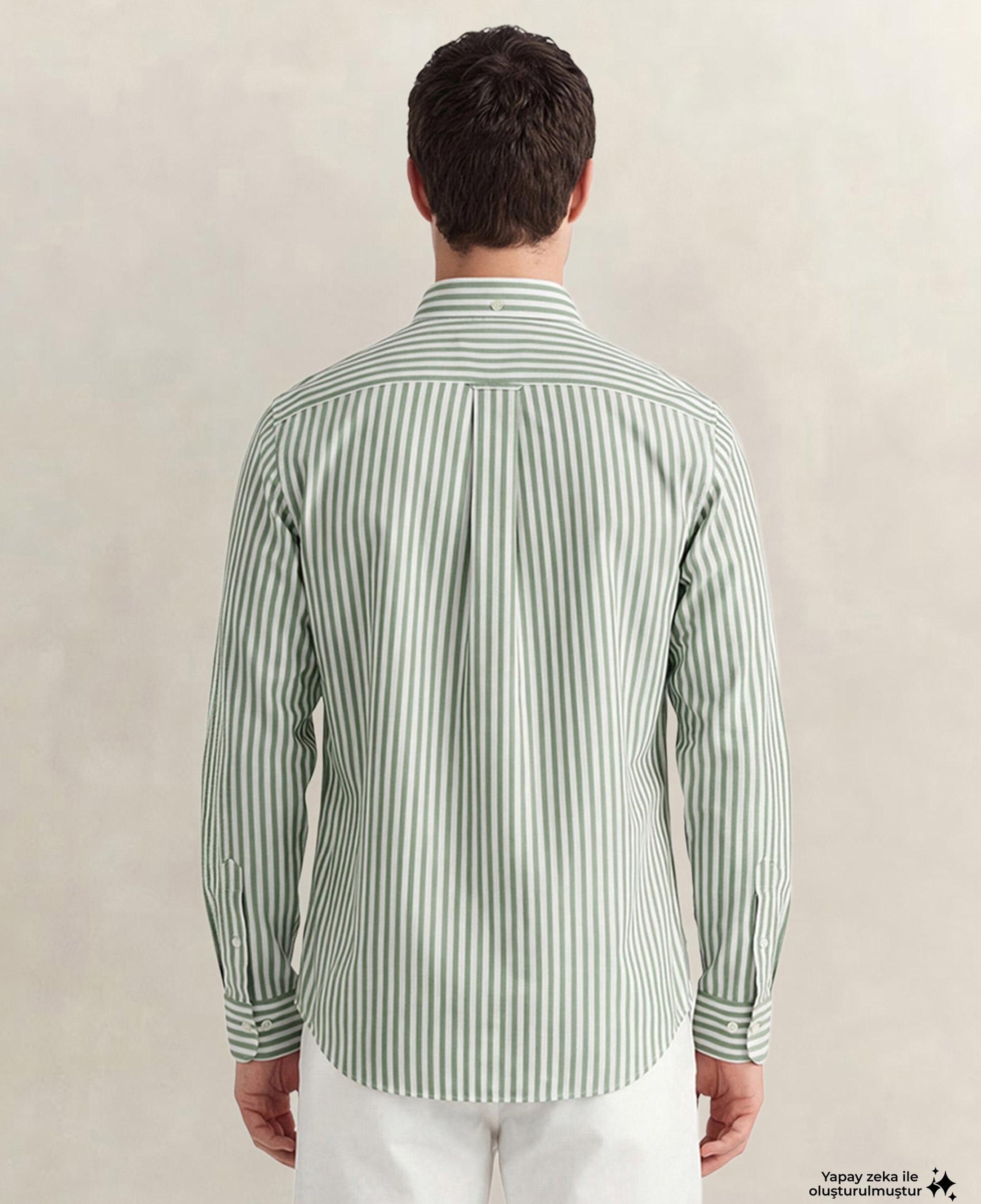 GANT Erkek Yeşil Regular Fit Çizgili Logolu Gömlek