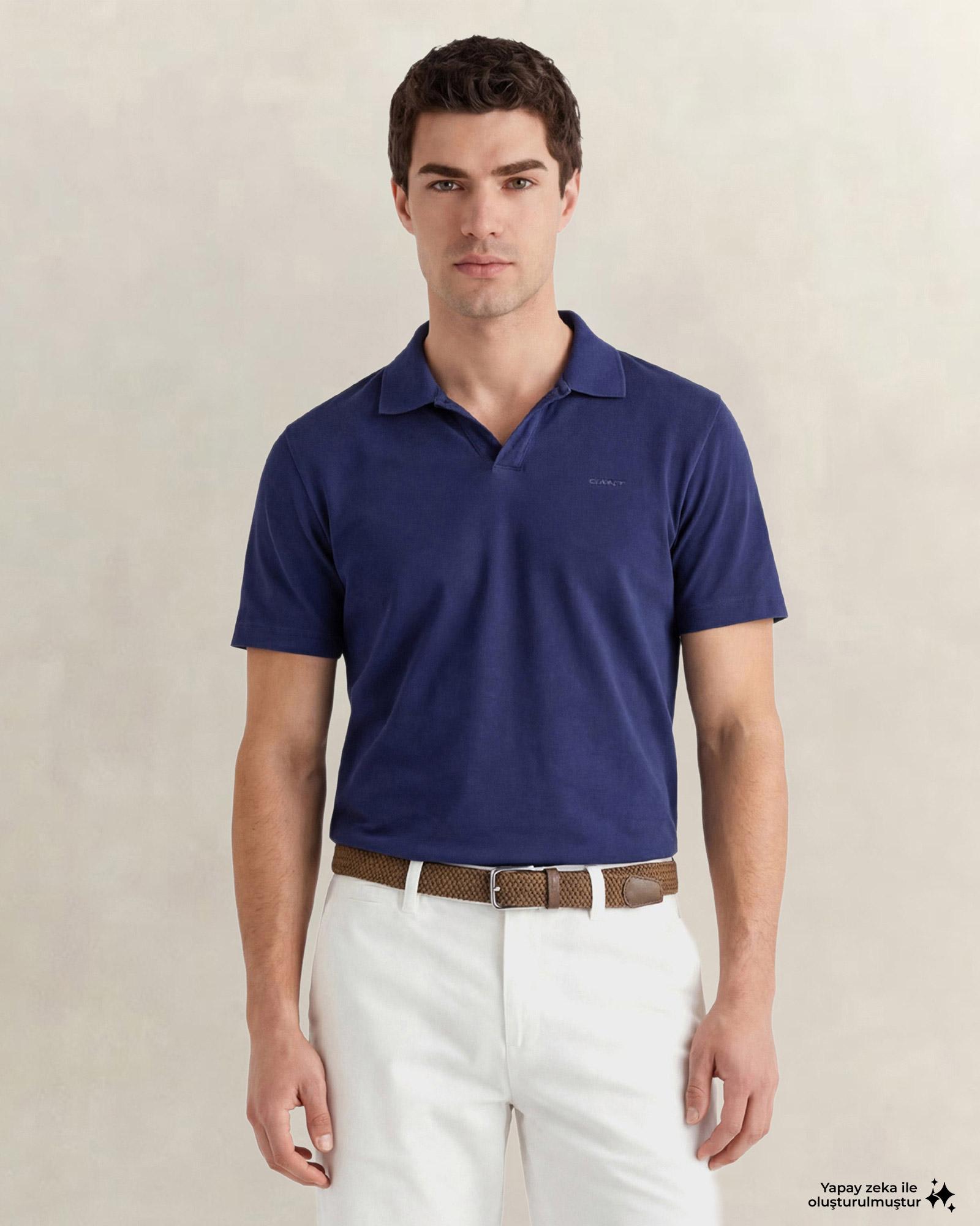 GANT Erkek Mavi Regular Fit Polo Yaka T-Shirt