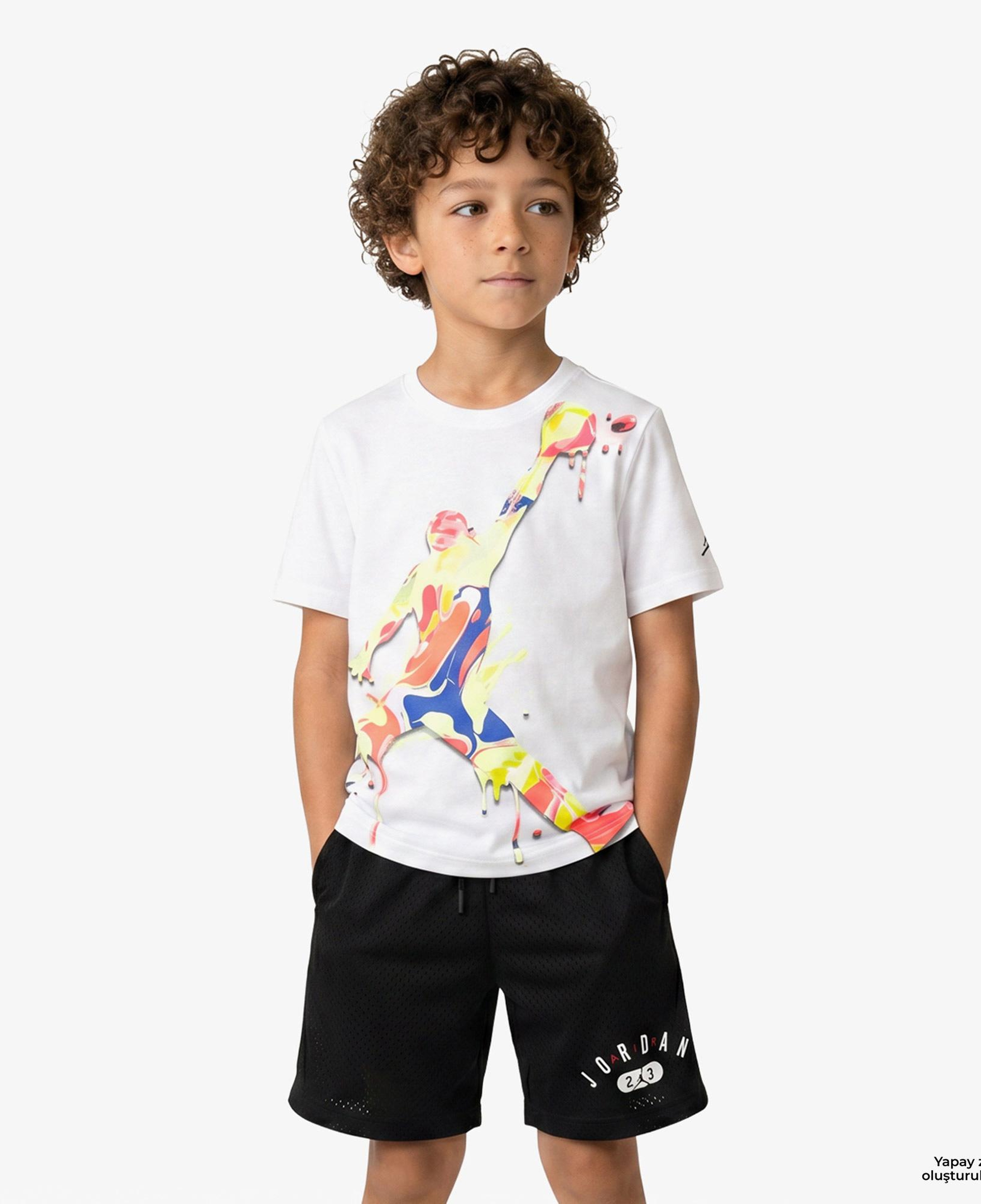 Jordan Super Splash Paint Spill Jumpman Erkek Çocuk Beyaz T-Shirt