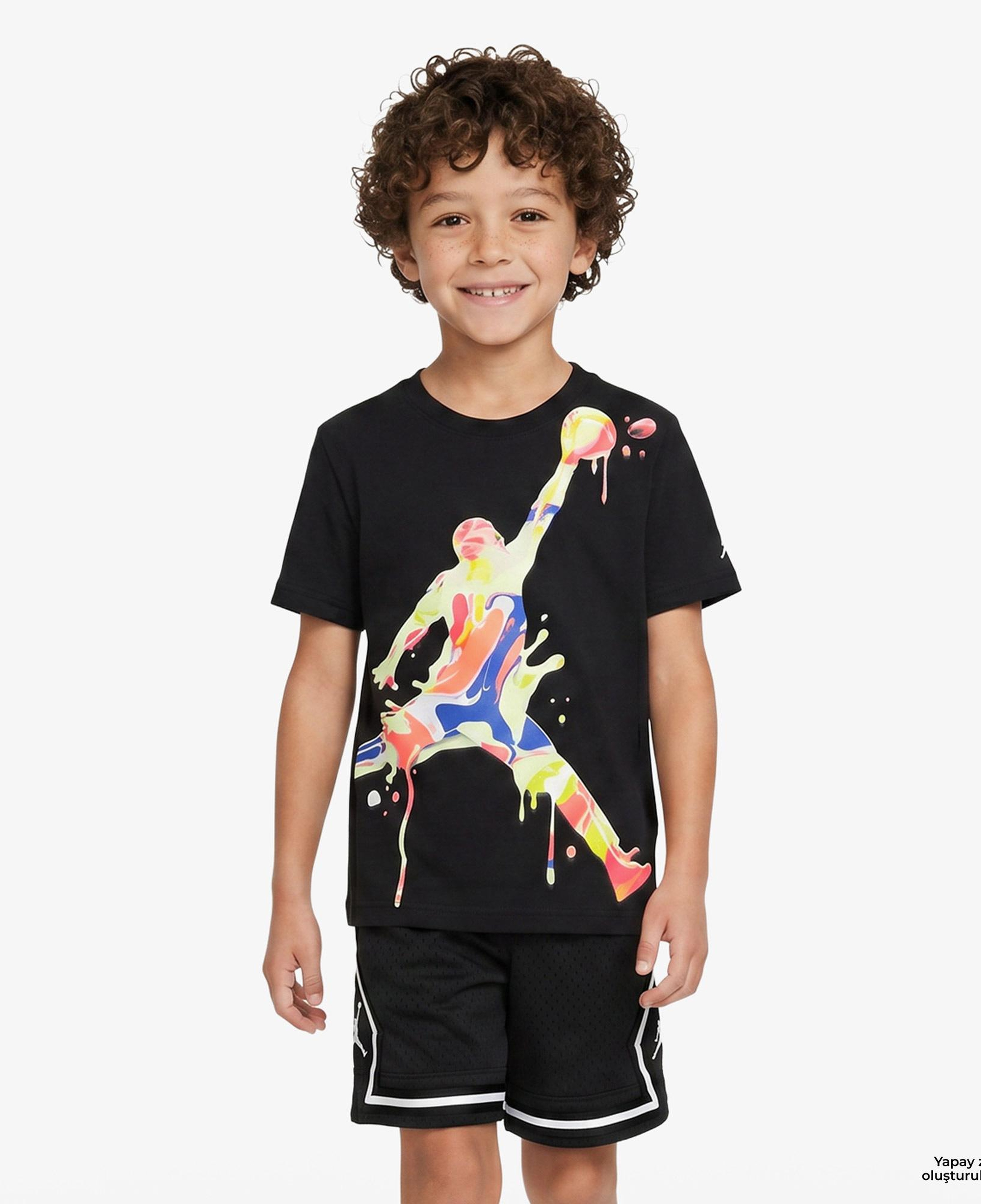 Jordan Super Splash Paint Spill Jumpman Erkek Çocuk Siyah T-Shirt