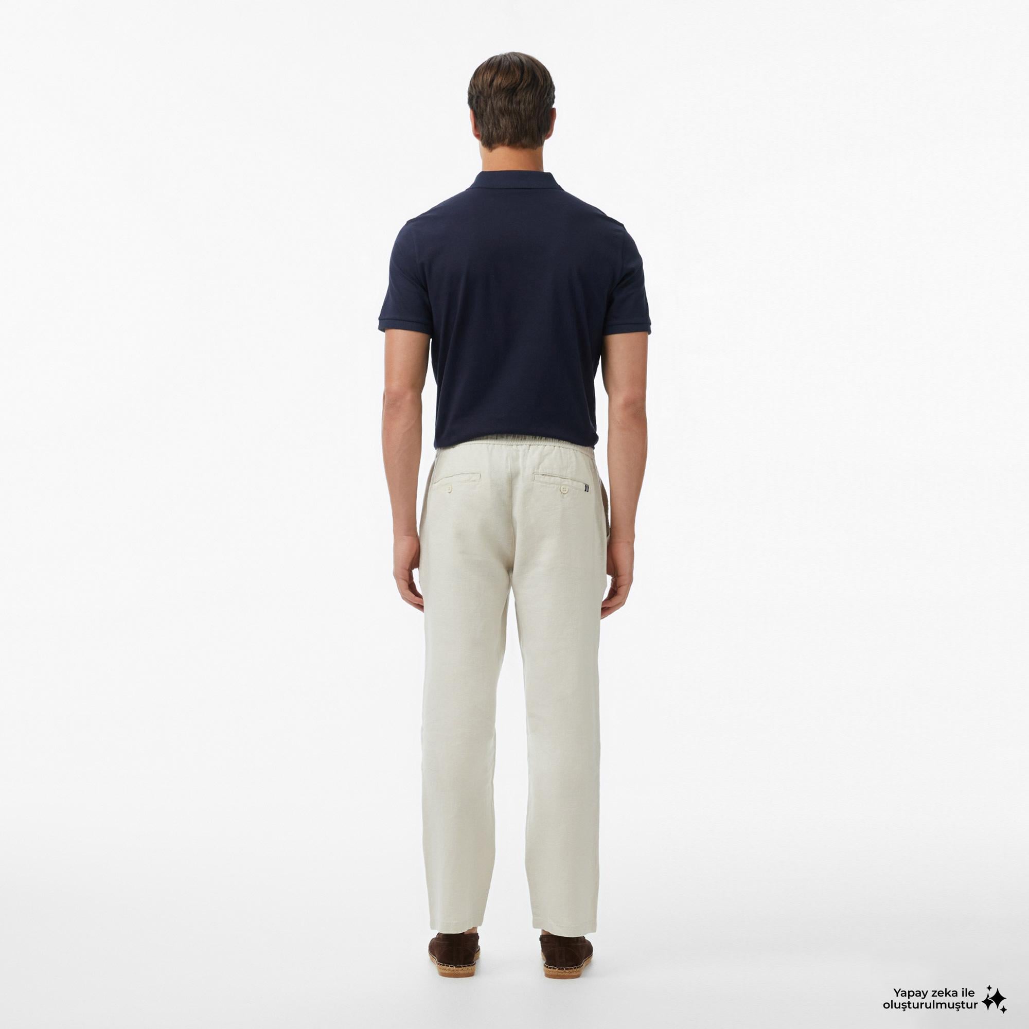 Nautica Erkek Krem Regular Fit Keten Pantolon