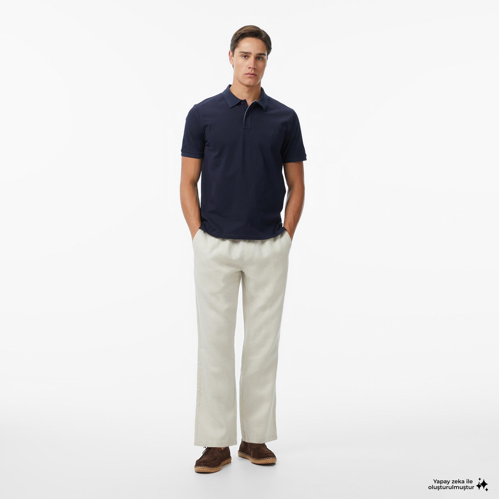 Nautica Erkek Krem Regular Fit Keten Pantolon
