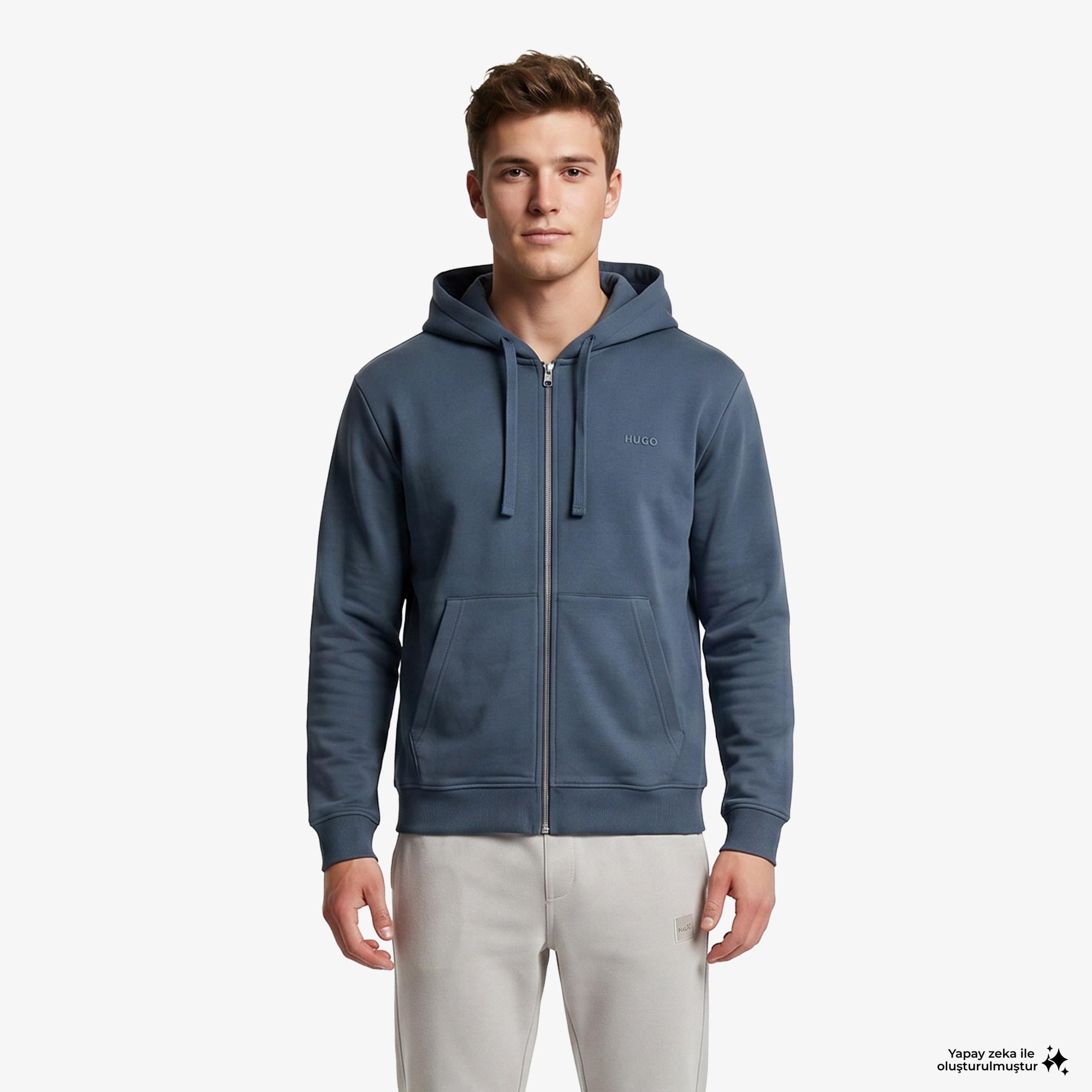 Hugo Dapo Fermuarlı Erkek Mavi Sweatshirt