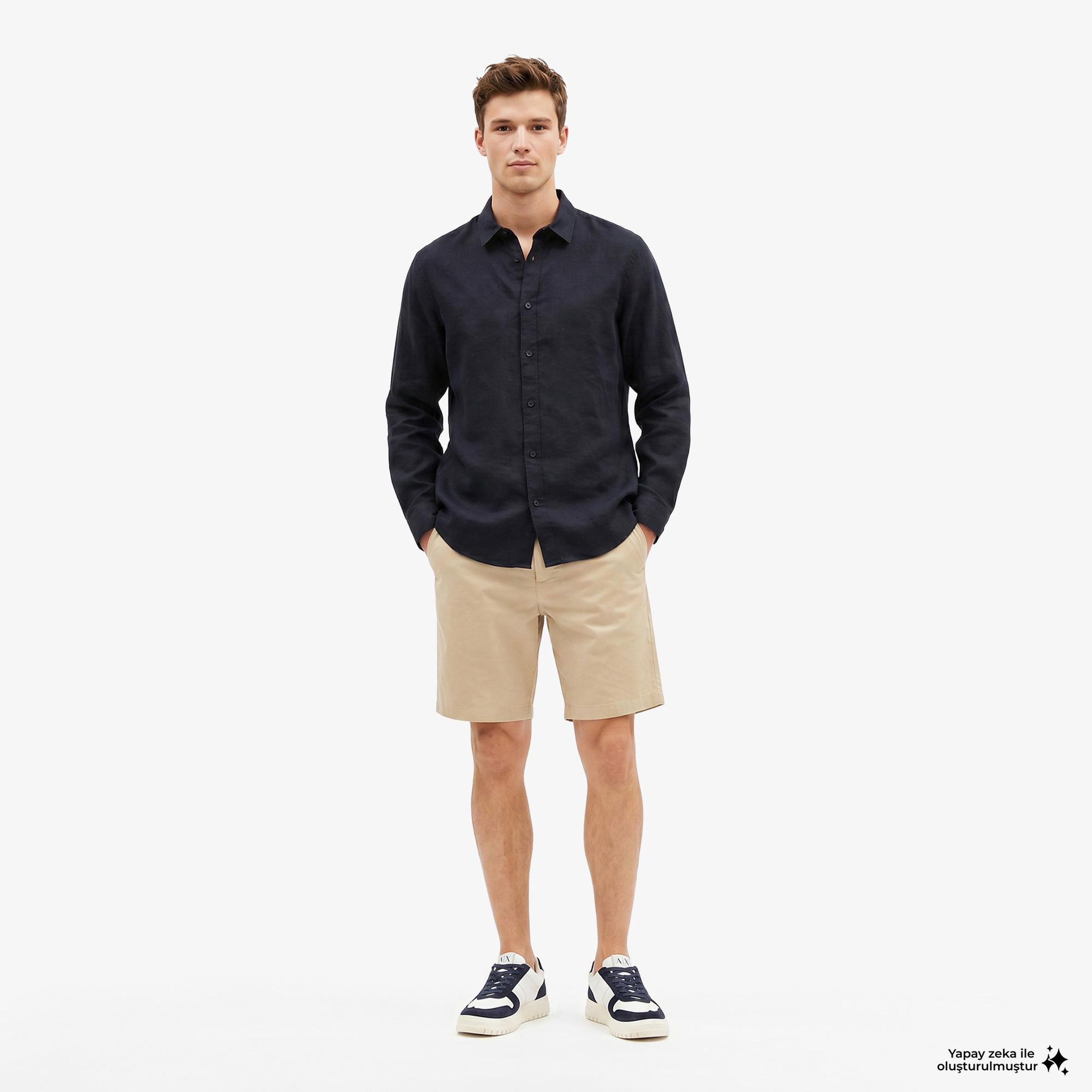 Armani Exchange Erkek Lacivert Keten Gömlek