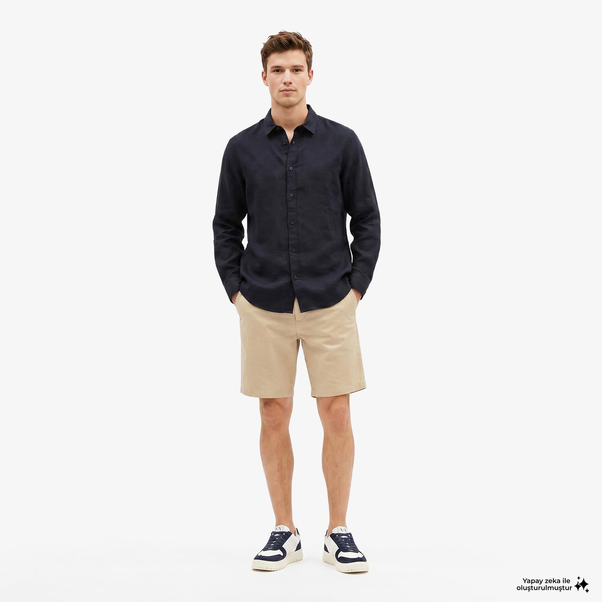 Armani Exchange Erkek Lacivert Keten Gömlek
