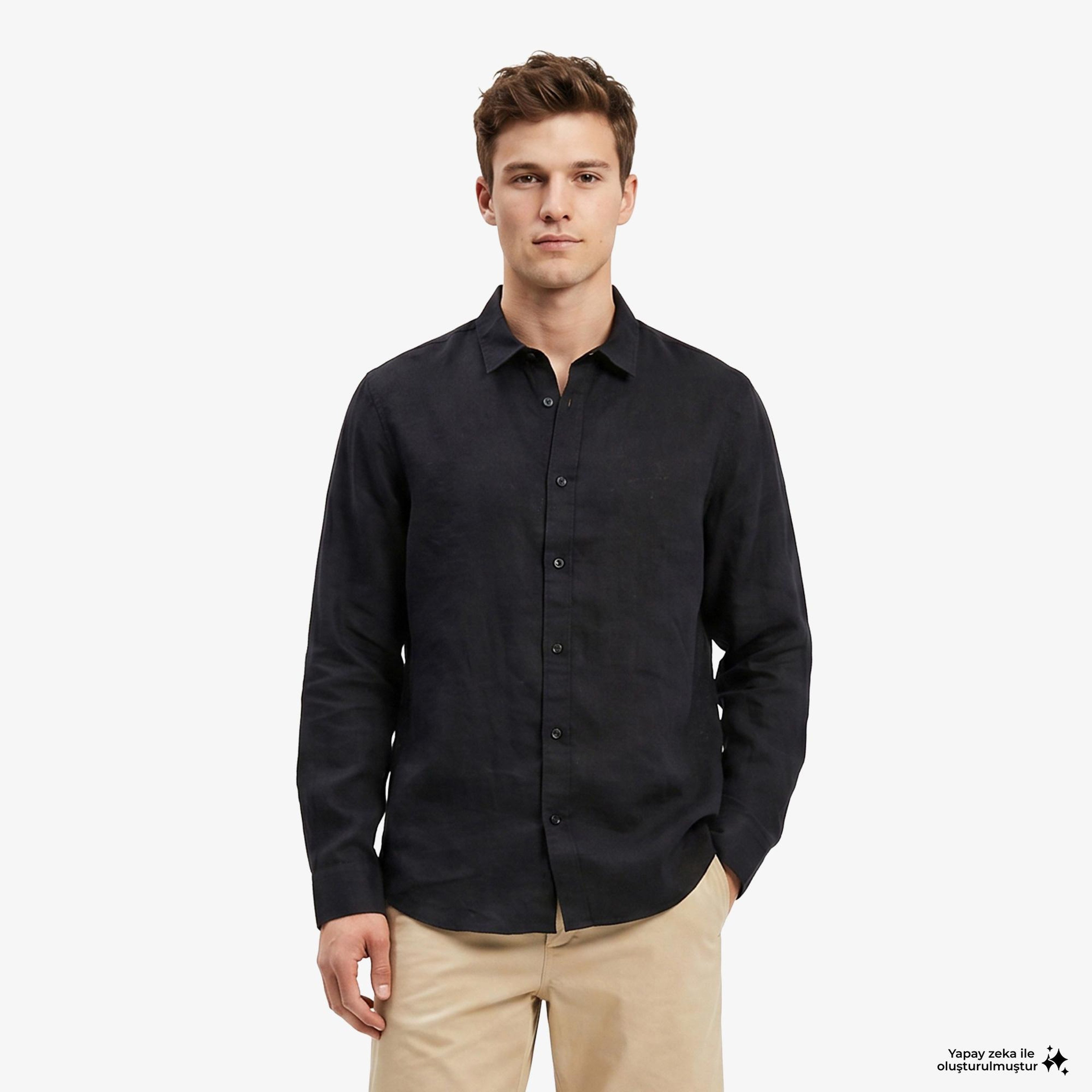 Armani Exchange Erkek Lacivert Keten Gömlek