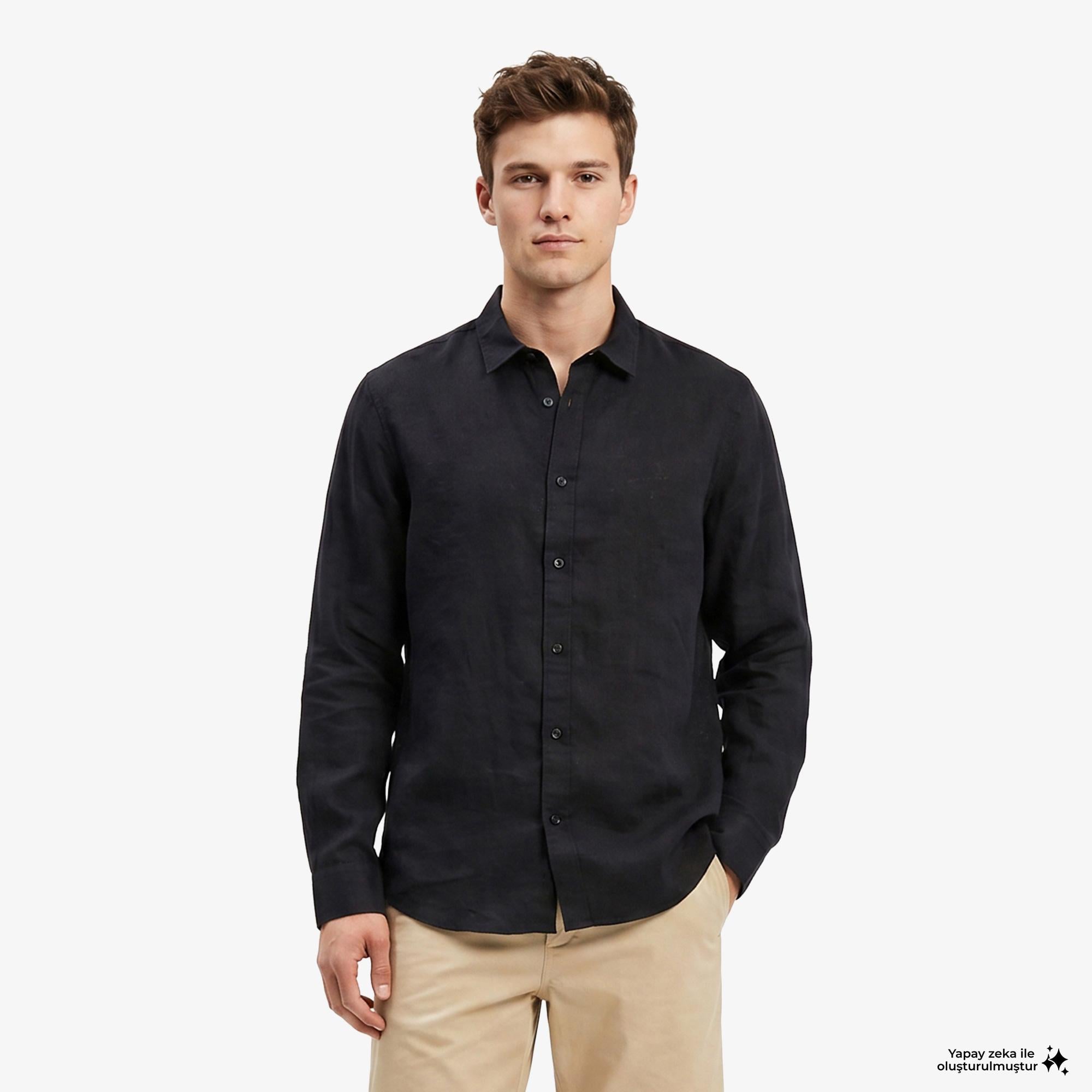 Armani Exchange Erkek Lacivert Keten Gömlek