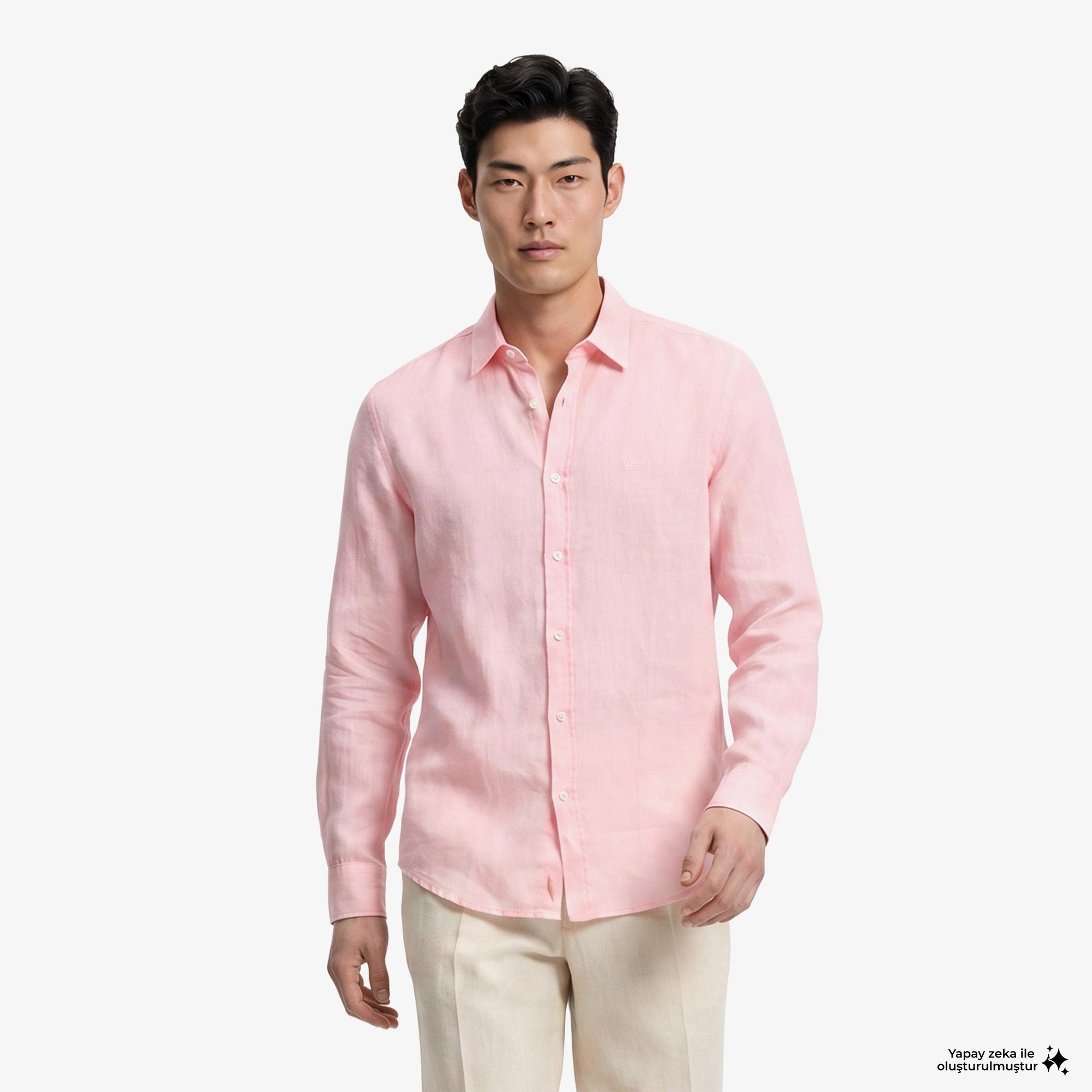 Boss Relegant Erkek Pembe Keten Gömlek