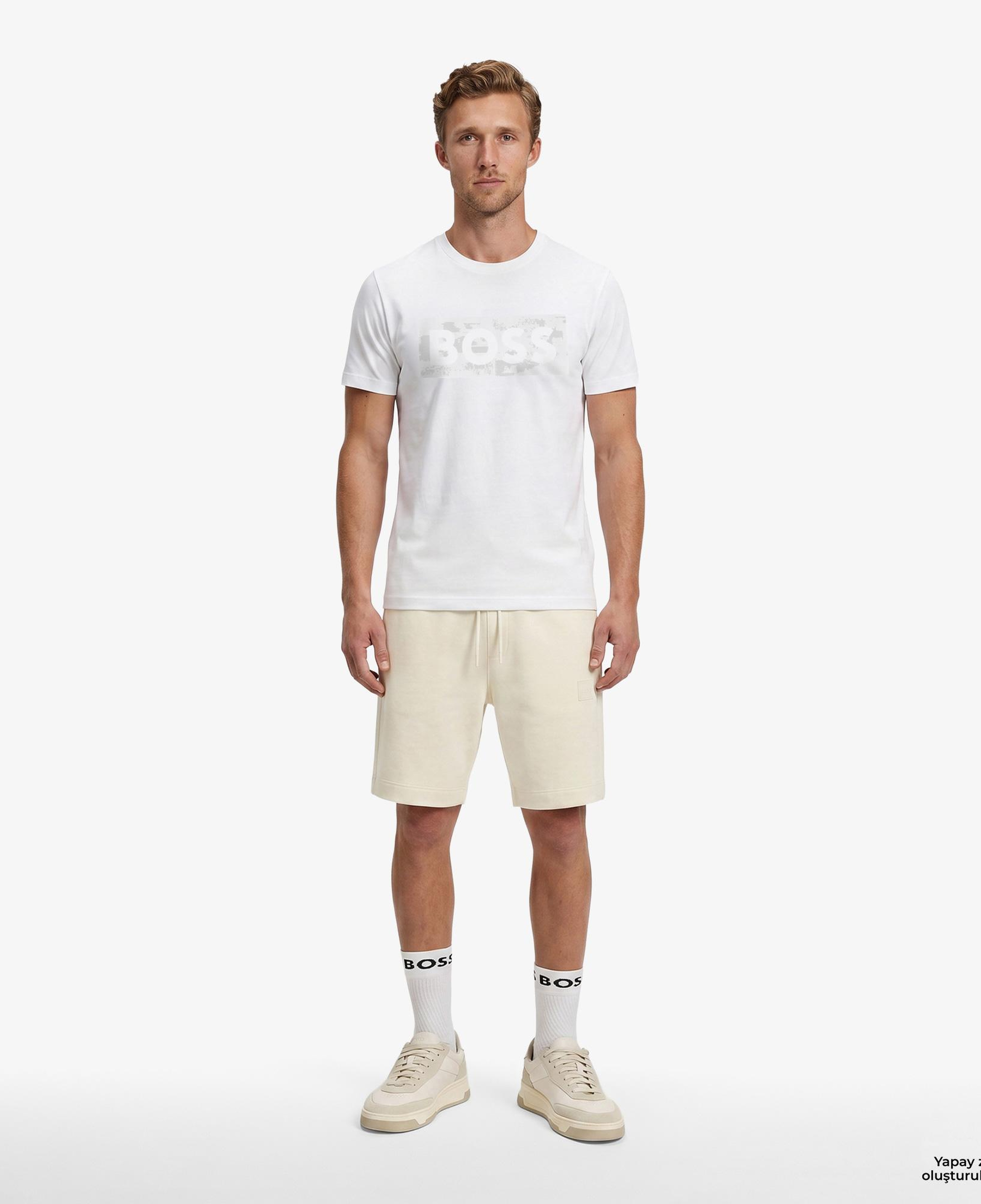 Boss Globe Logo Pattern Erkek Beyaz T-Shirt