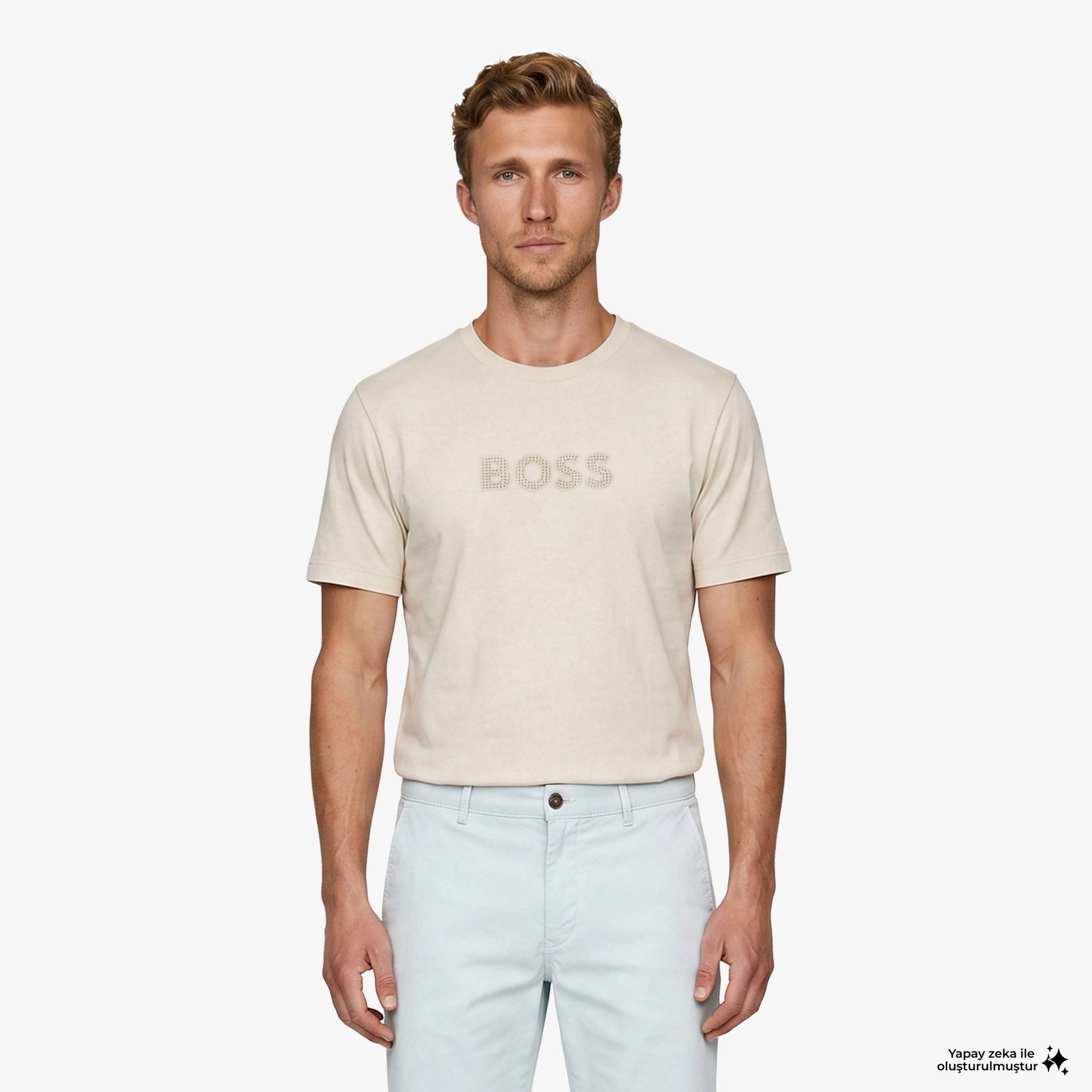 Boss Terrace Logo Erkek Bej T-Shirt