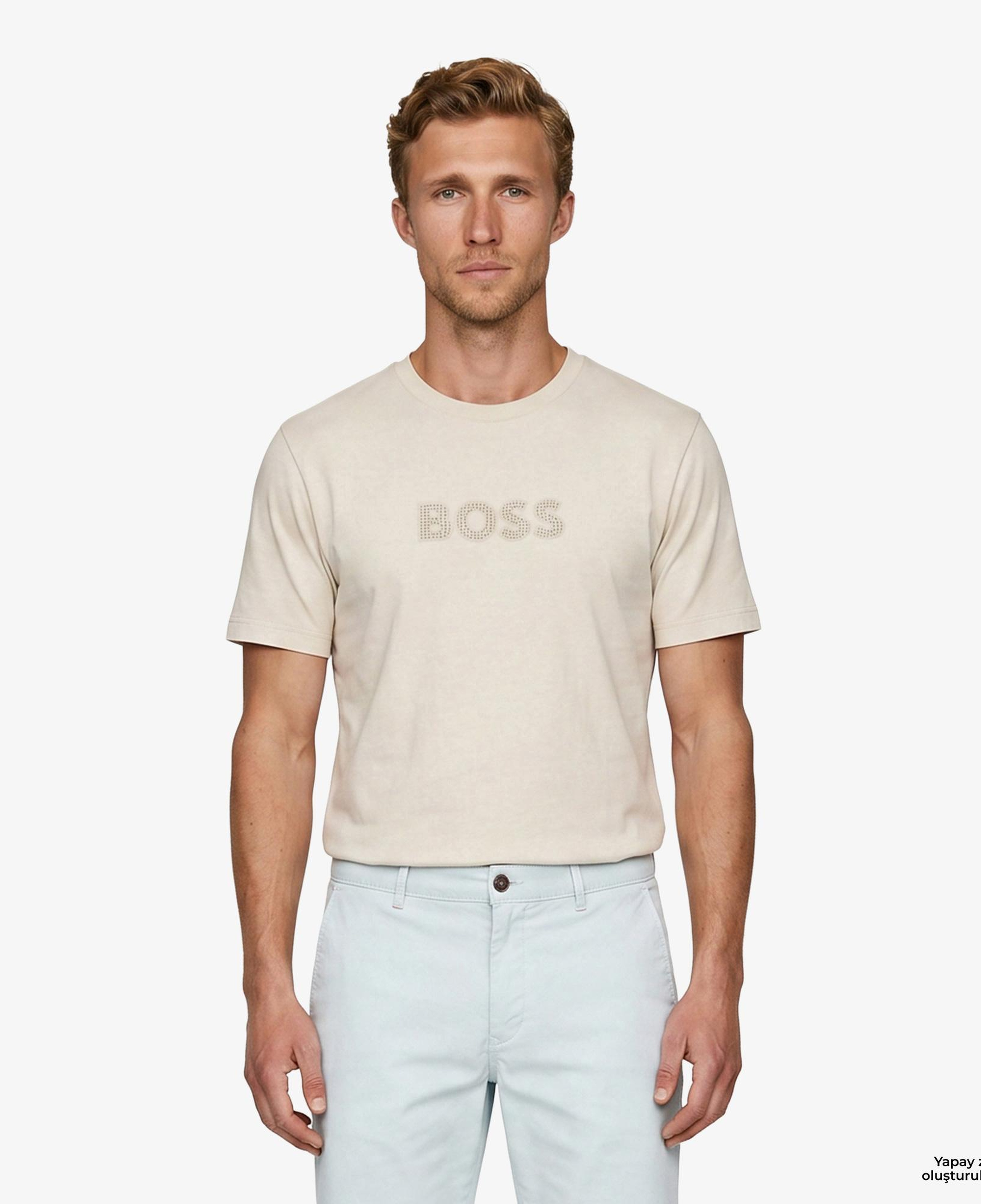 Boss Terrace Logo Erkek Bej T-Shirt