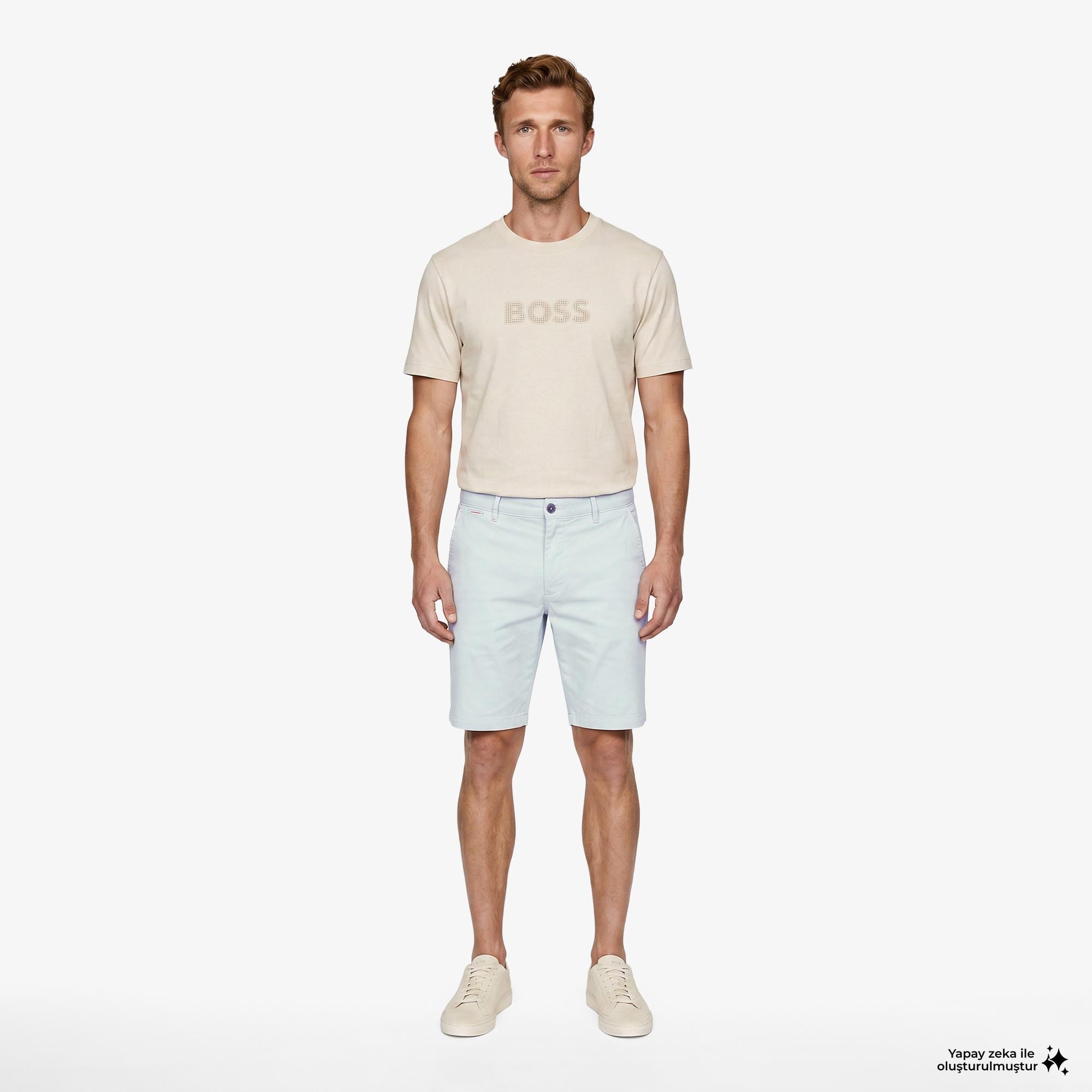 Boss Terrace Logo Erkek Bej T-Shirt