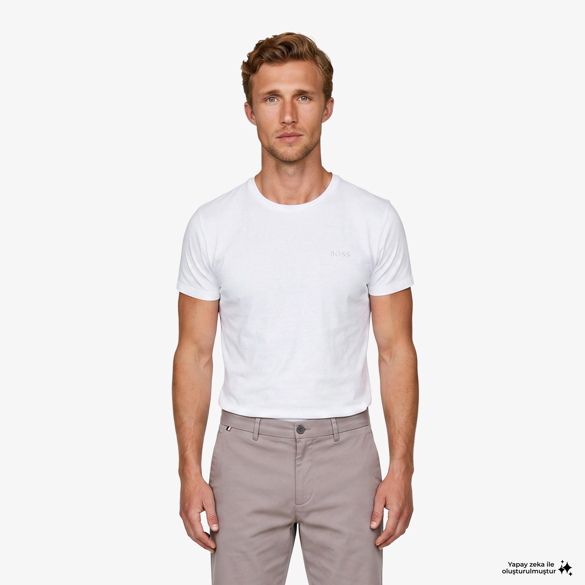 Boss Interlock Erkek Beyaz T-Shirt