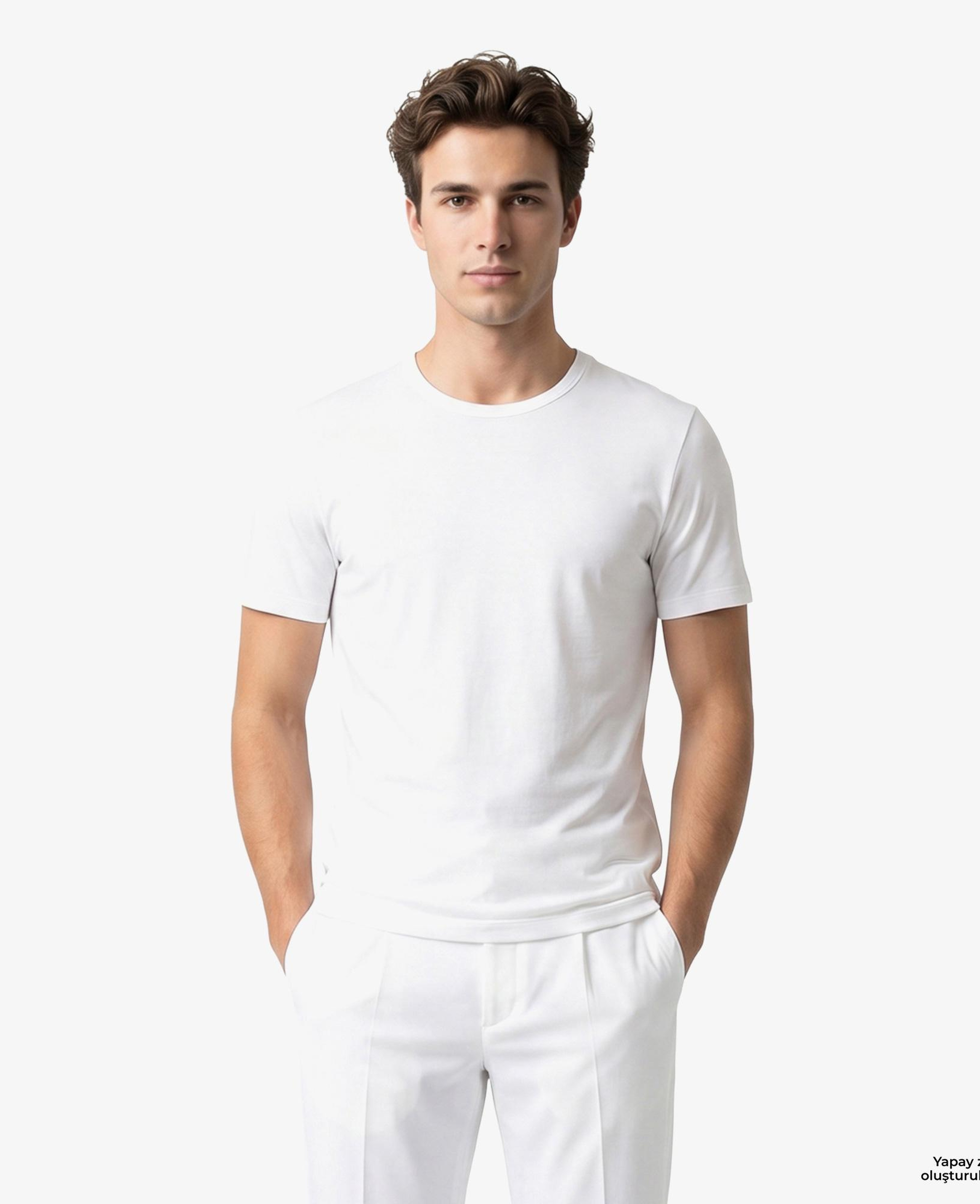 Boss 2'li Modern Erkek Beyaz T-Shirt