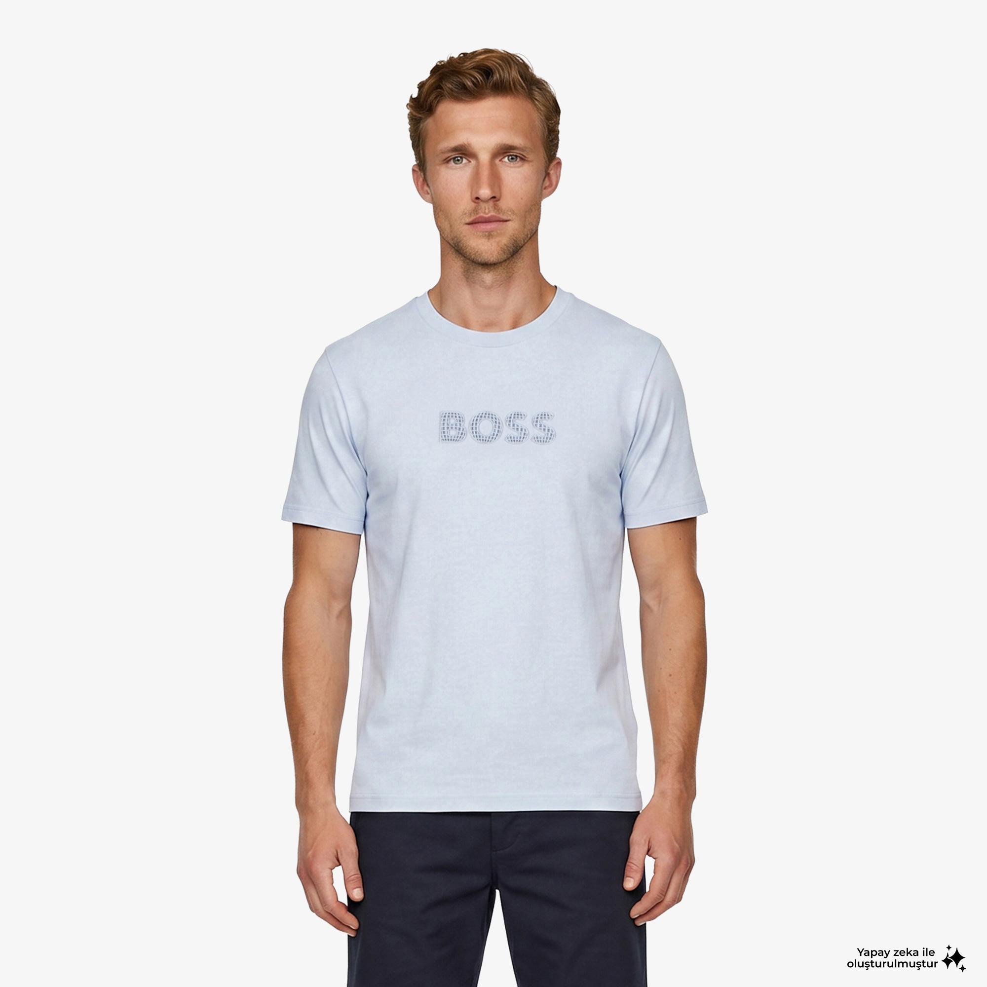 Boss Terrace Logo Erkek Mavi T-Shirt