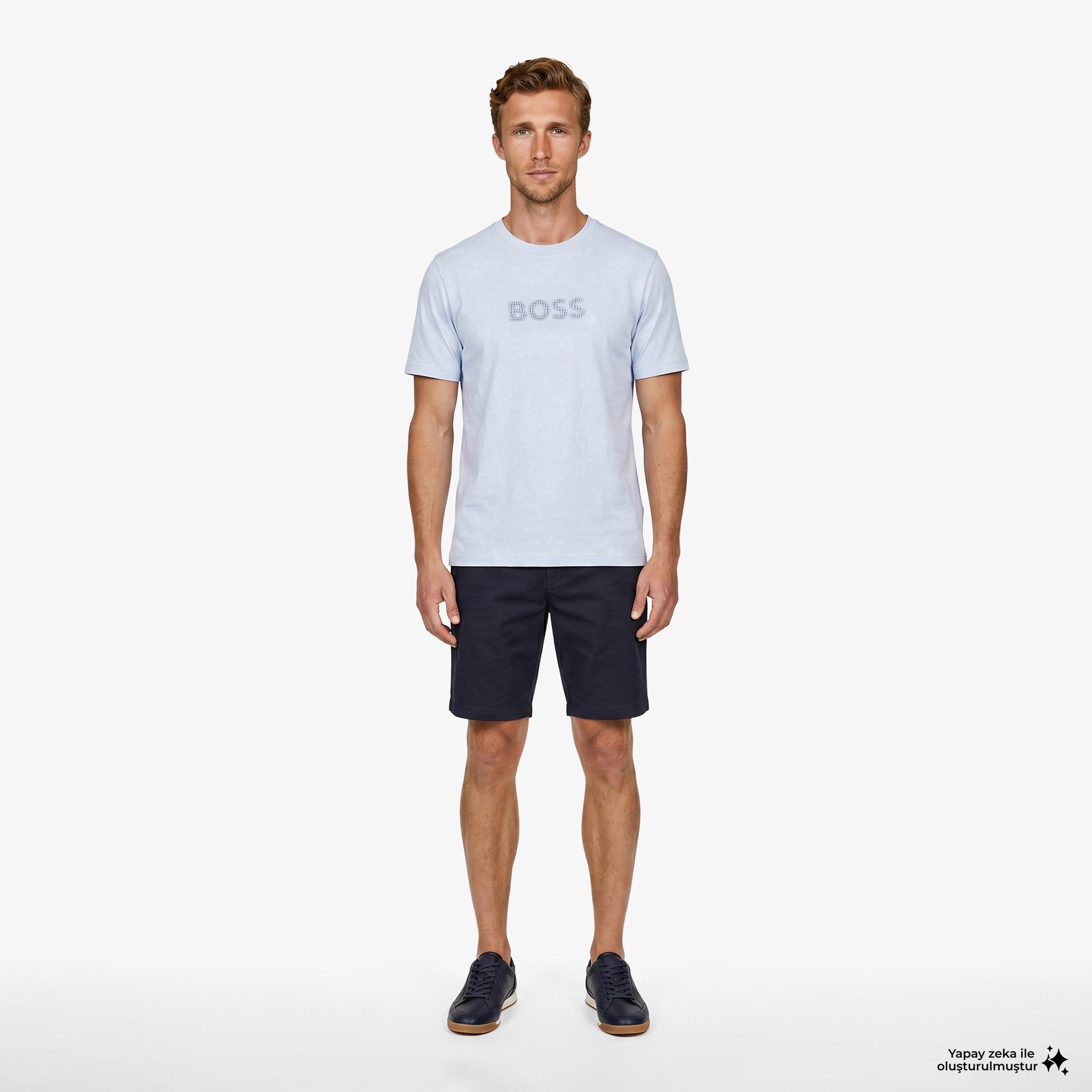 Boss Terrace Logo Erkek Mavi T-Shirt
