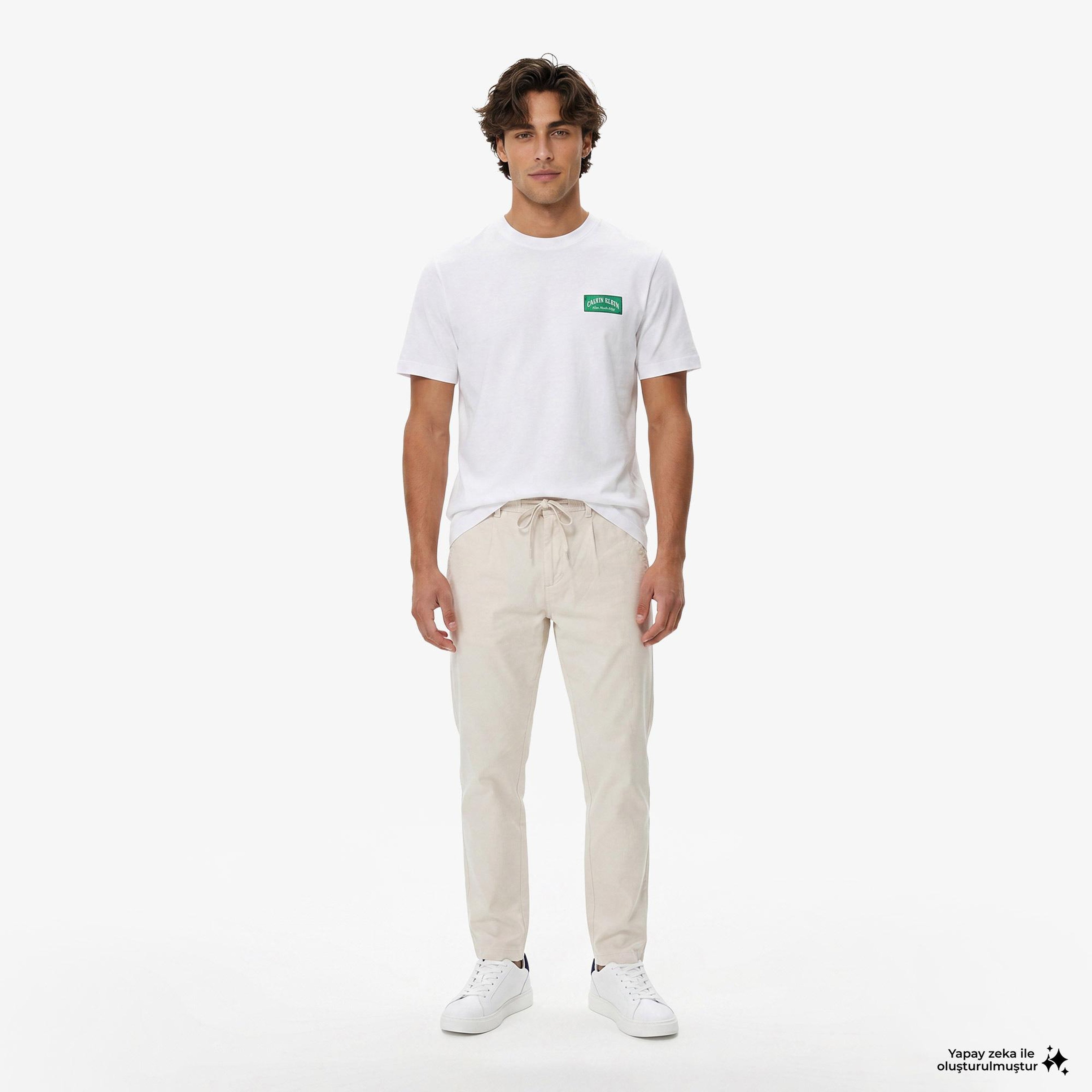 Calvin Klein Erkek Bej Keten Pantolon