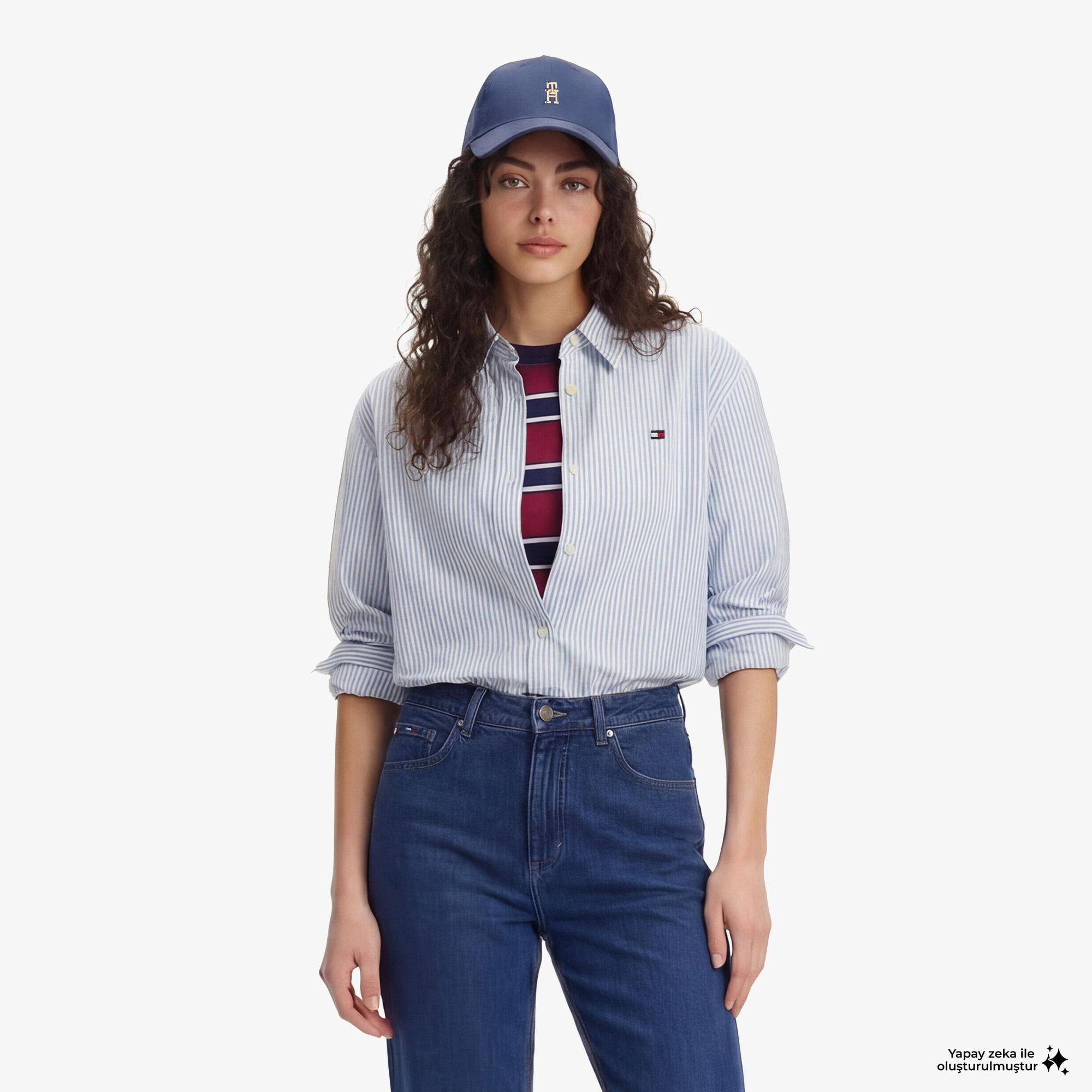 Tommy Hilfiger Essentials Poplin Kadın Mavi Gömlek
