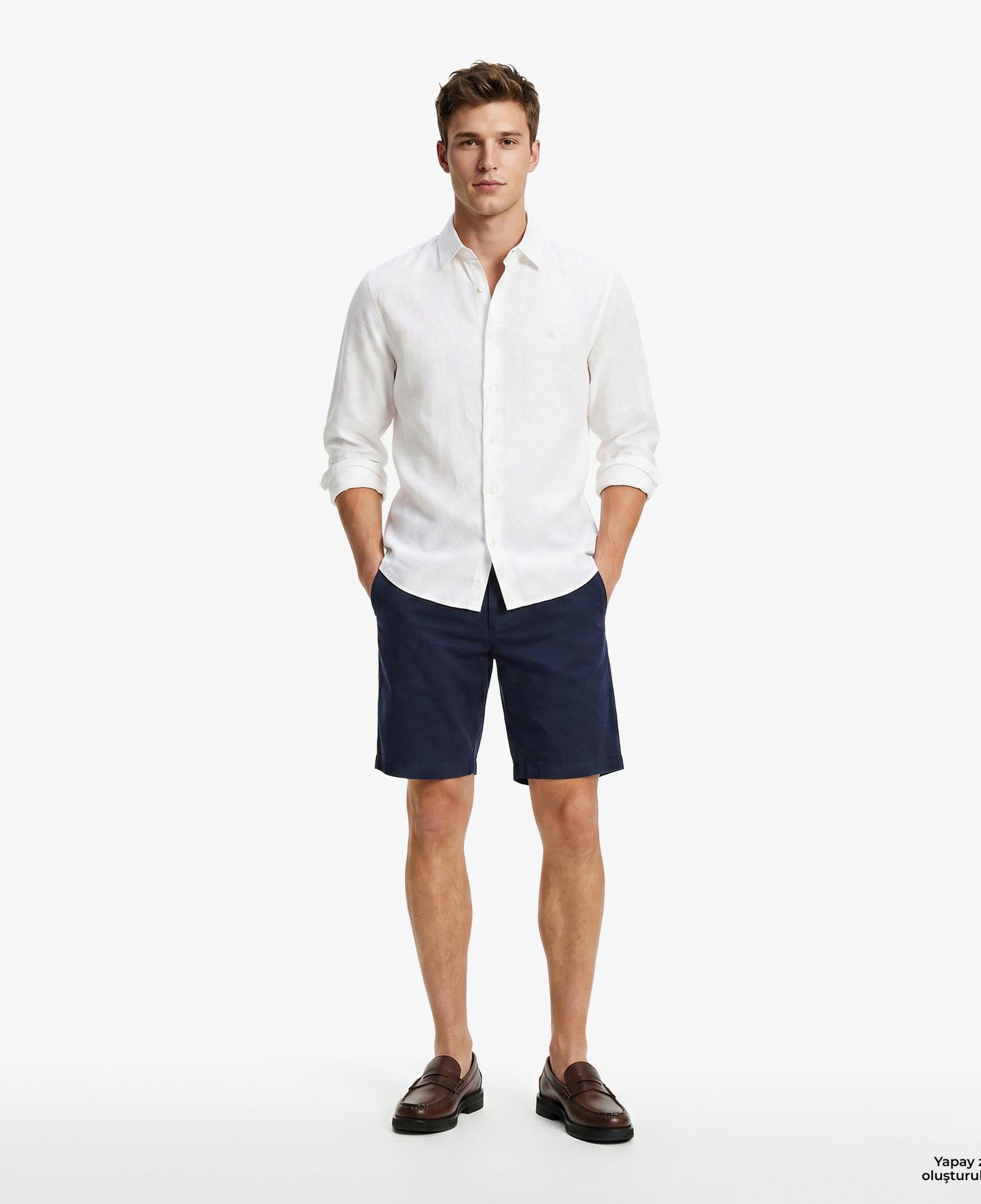 Calvin Klein Solid Classic Erkek Beyaz Keten Gömlek