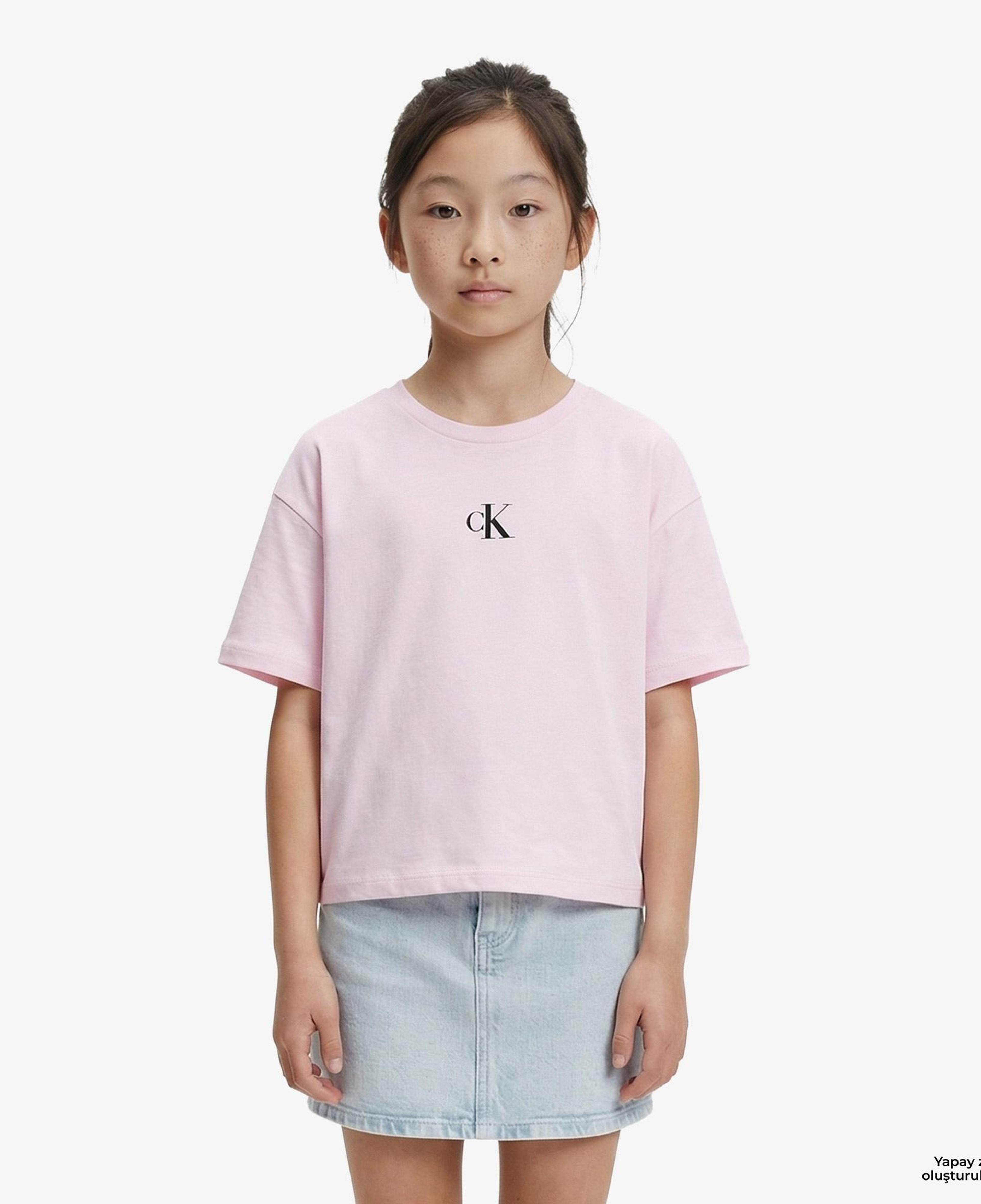 Calvin Klein Logo Boxy Çocuk Pembe T-Shirt