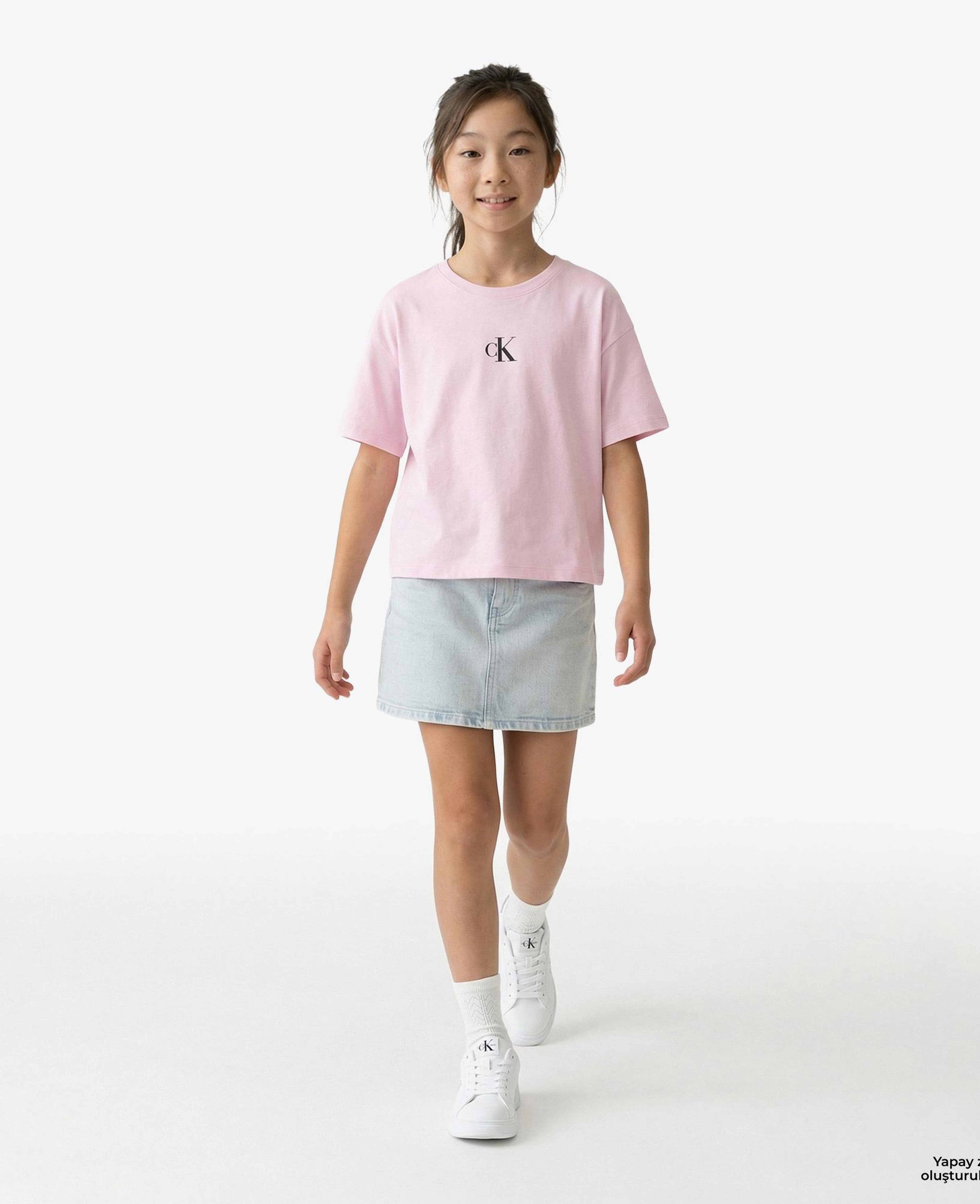 Calvin Klein Logo Boxy Çocuk Pembe T-Shirt