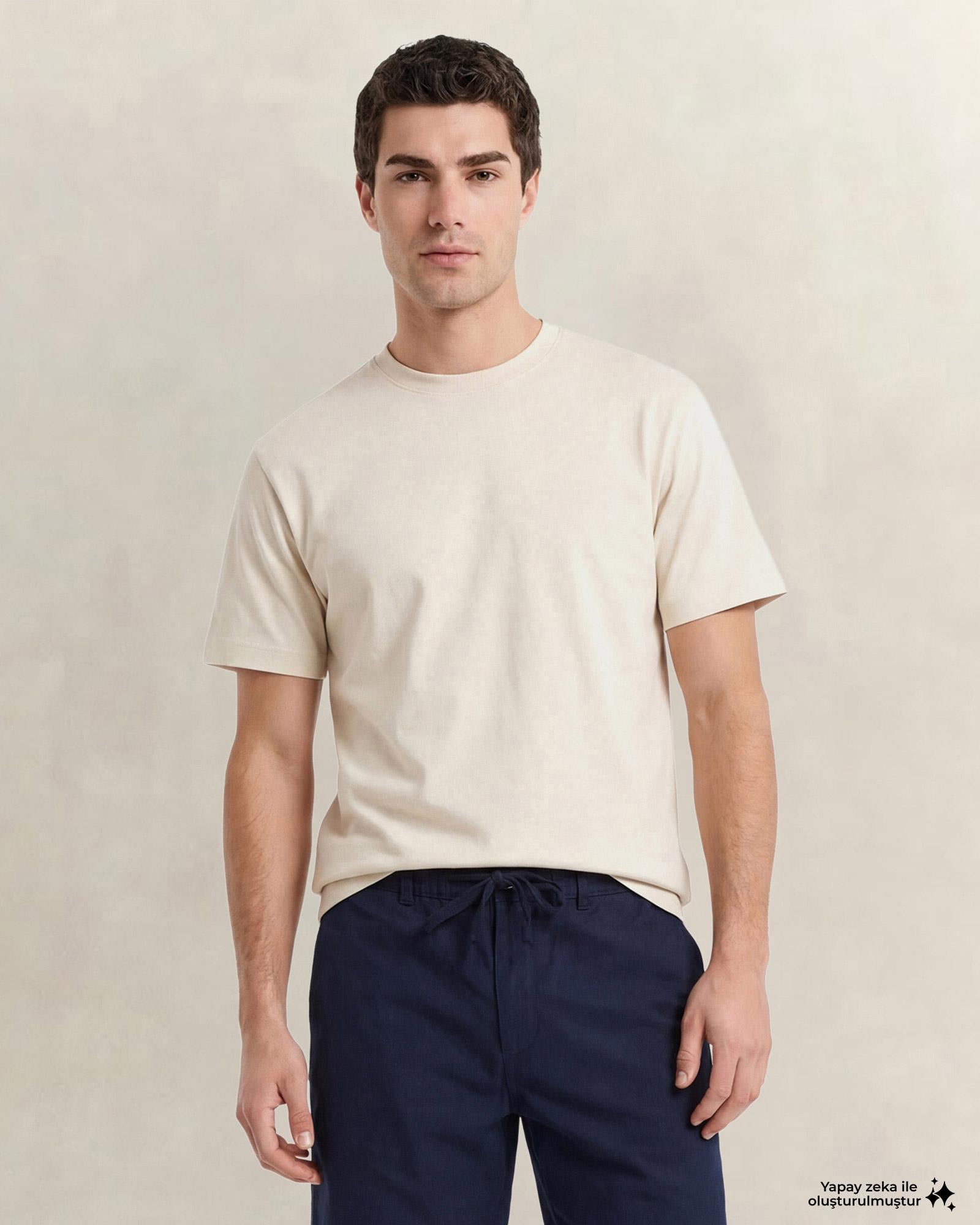 GANT Erkek Krem Bisiklet Yaka Regular Fit T-Shirt
