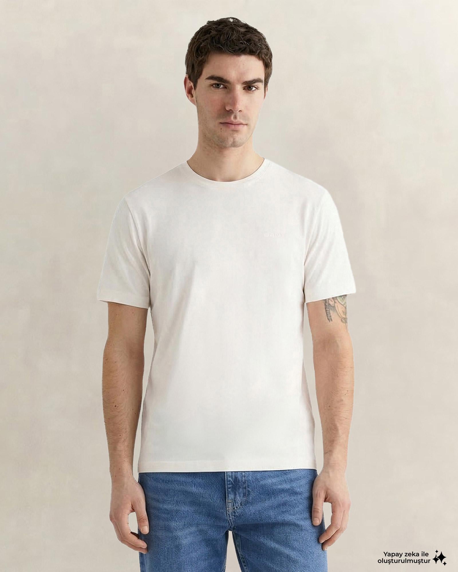 GANT Erkek Beyaz Kısa Kollu T-Shirt