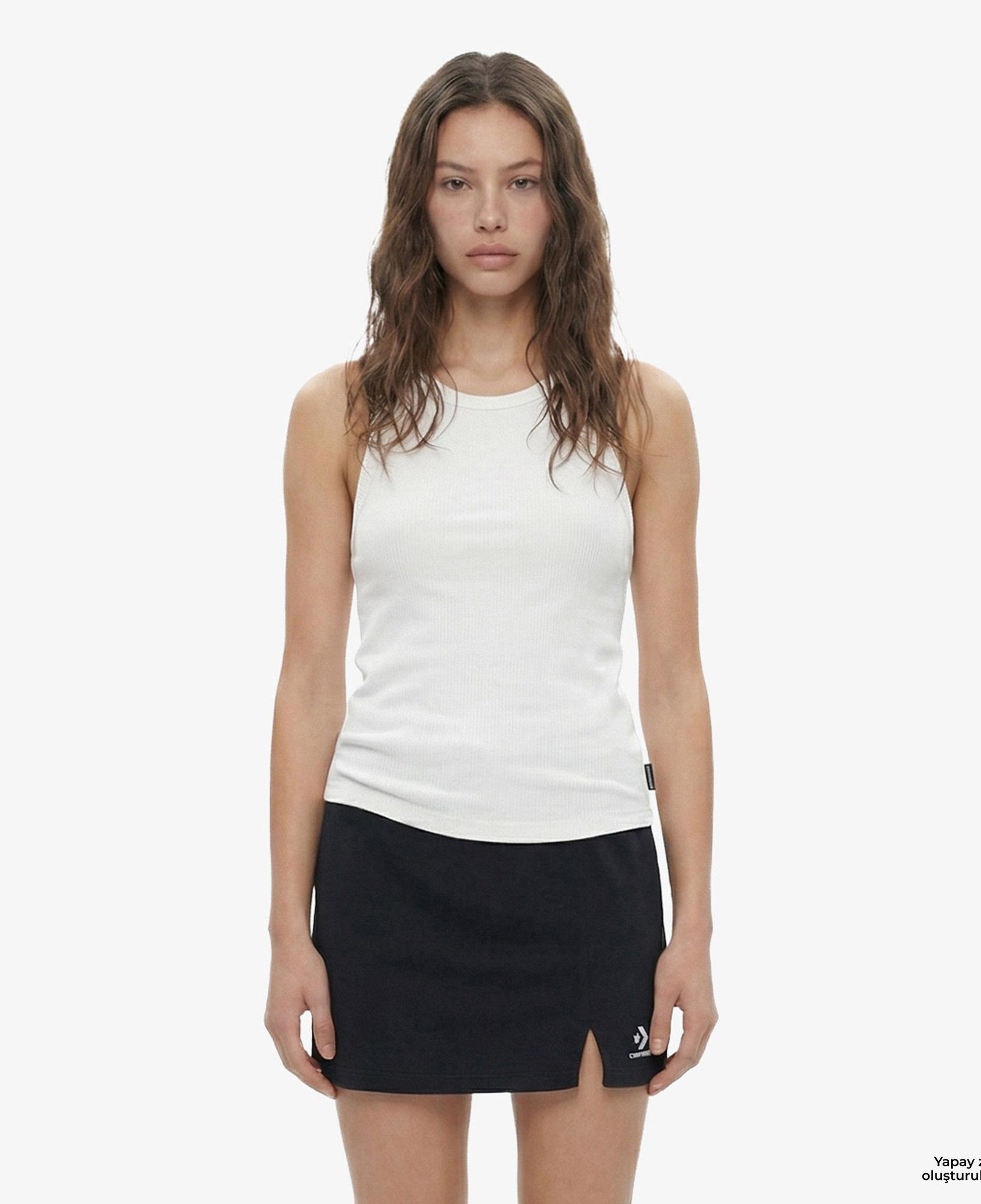 Converse Ribbed Knit Kadın Beyaz T-Shirt