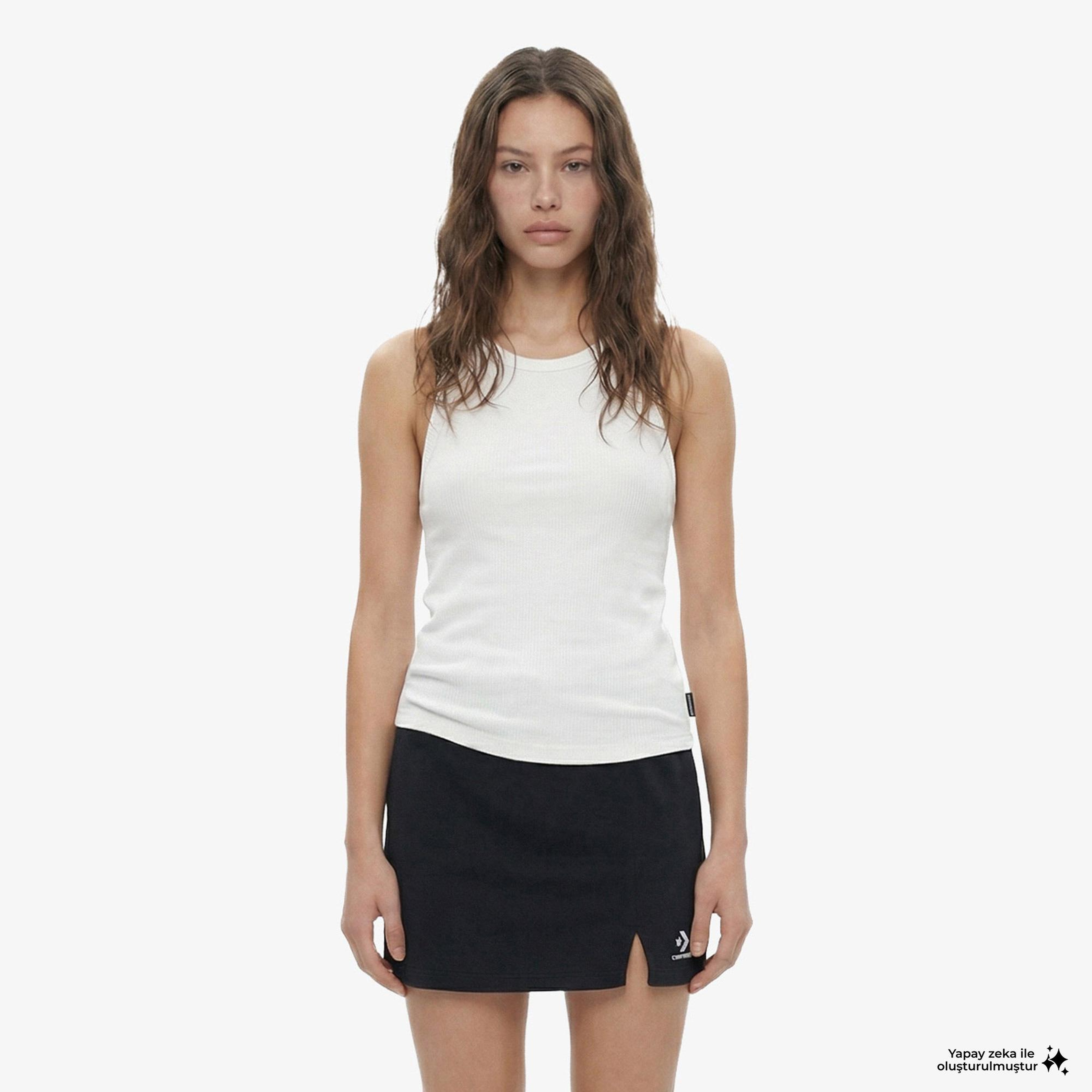 Converse Ribbed Knit Kadın Beyaz T-Shirt