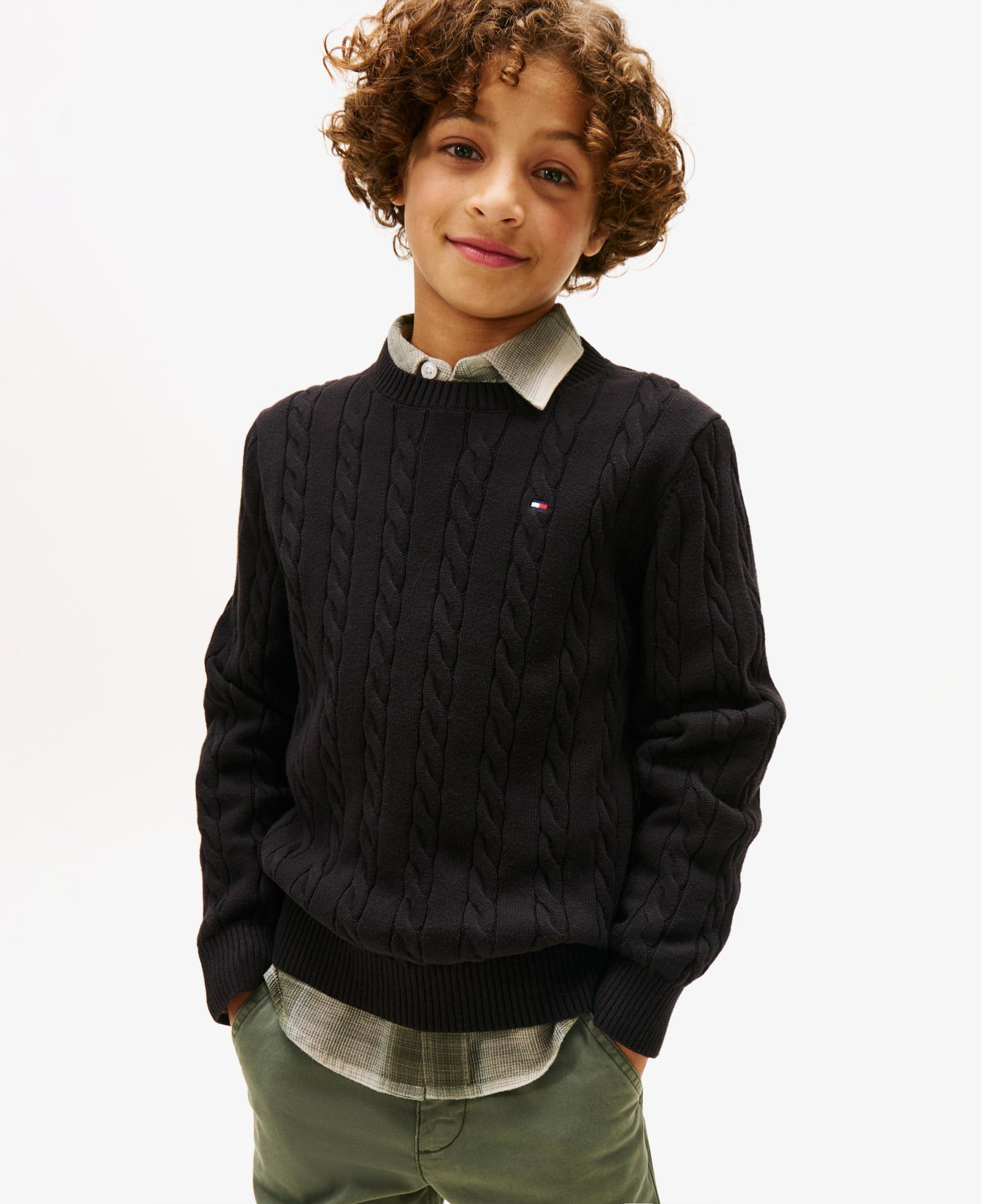 Tommy Hilfiger Cotton Cable Çocuk Siyah Kazak