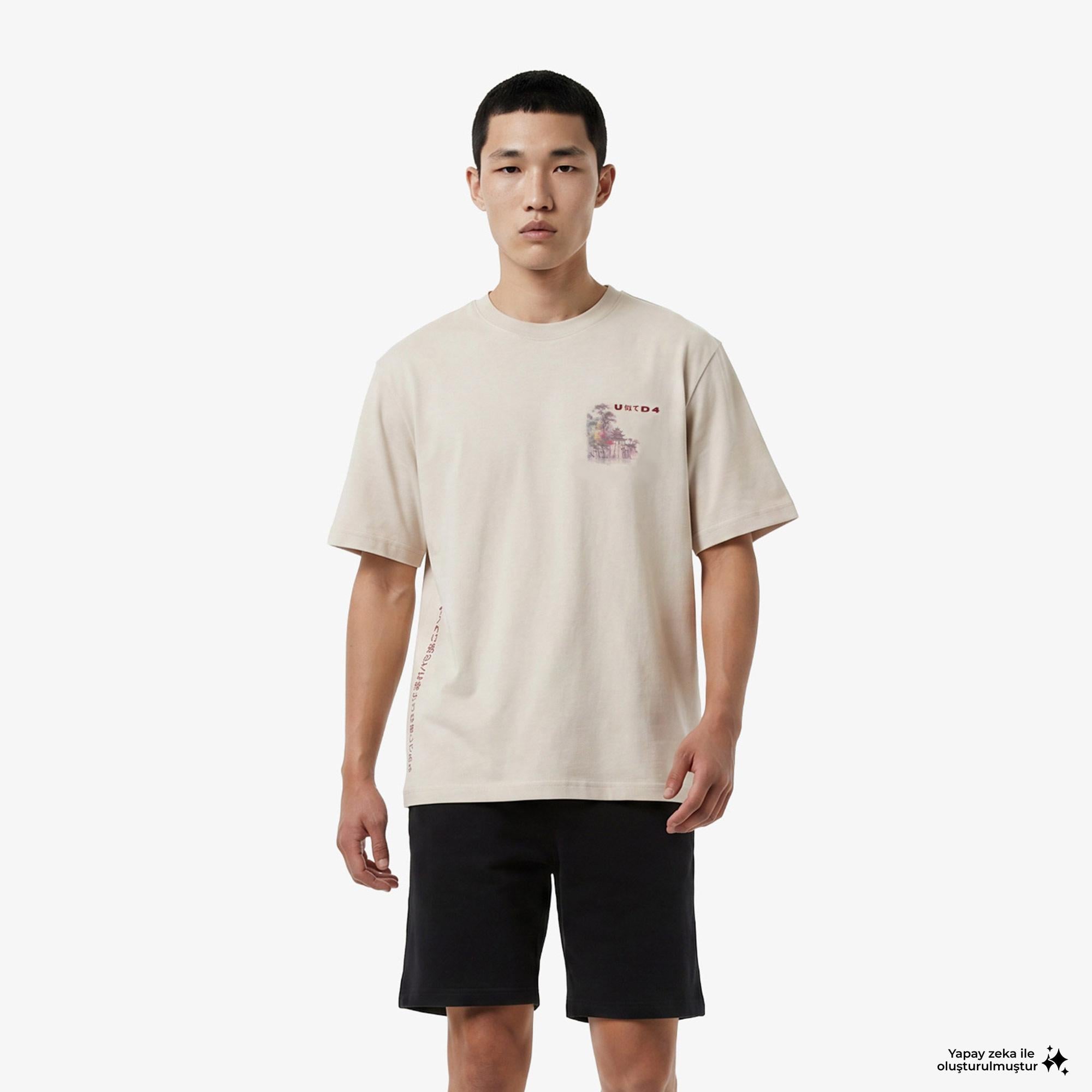UNITED4 Erkek Bej Modal Karışımlı T-Shirt