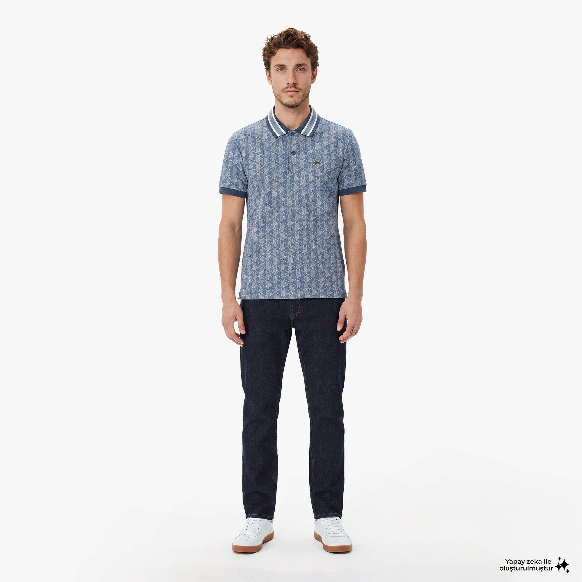 Lacoste Erkek Classic Fit Monogram Mavi Polo
