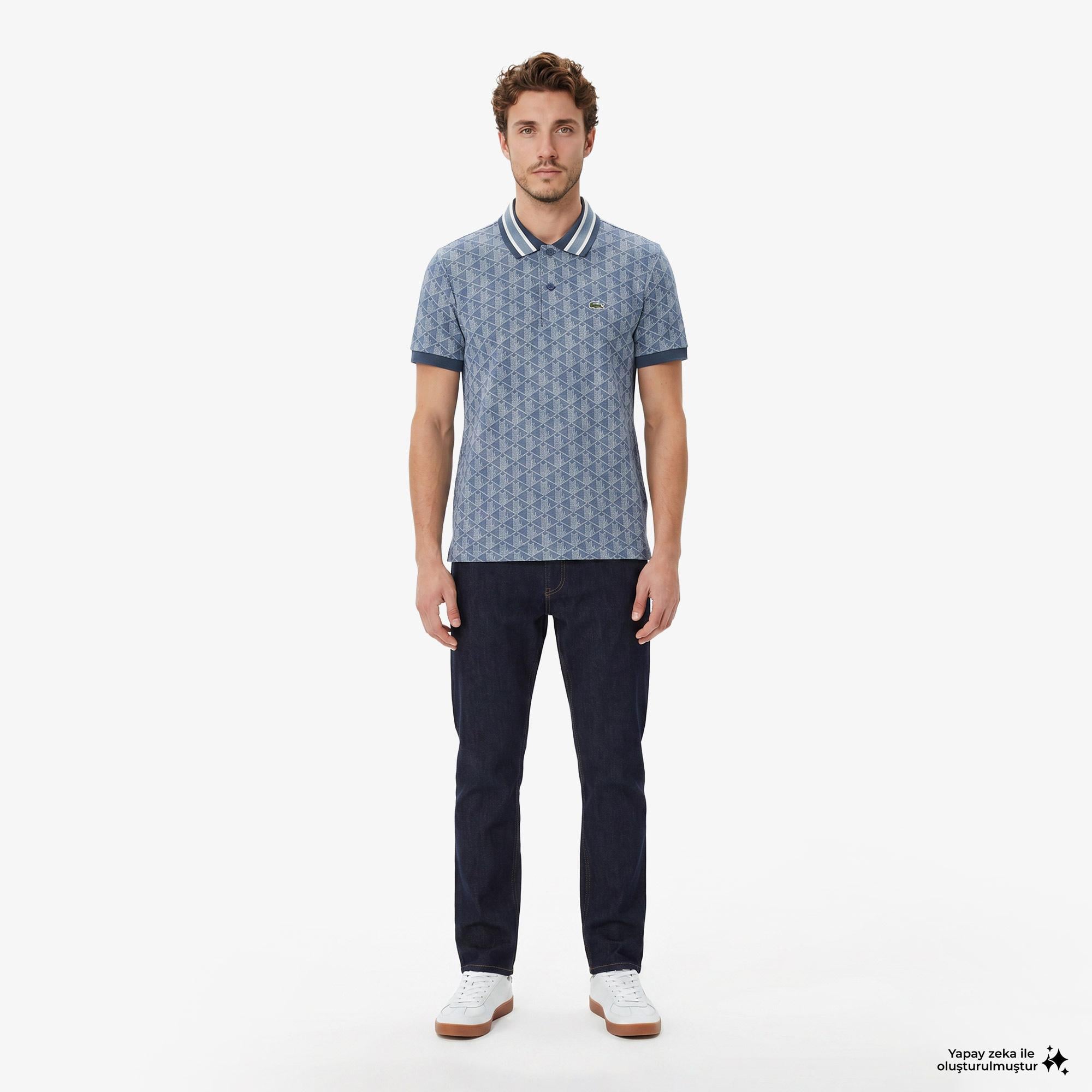 Lacoste Erkek Classic Fit Monogram Mavi Polo