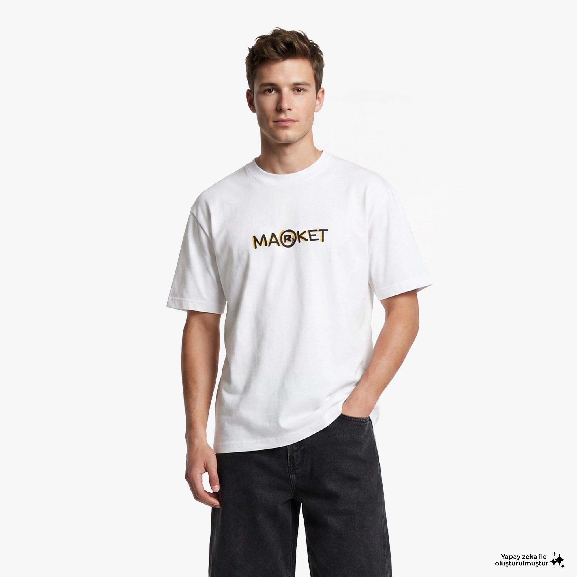 Market Smiley Doodle Erkek Beyaz T-Shirt