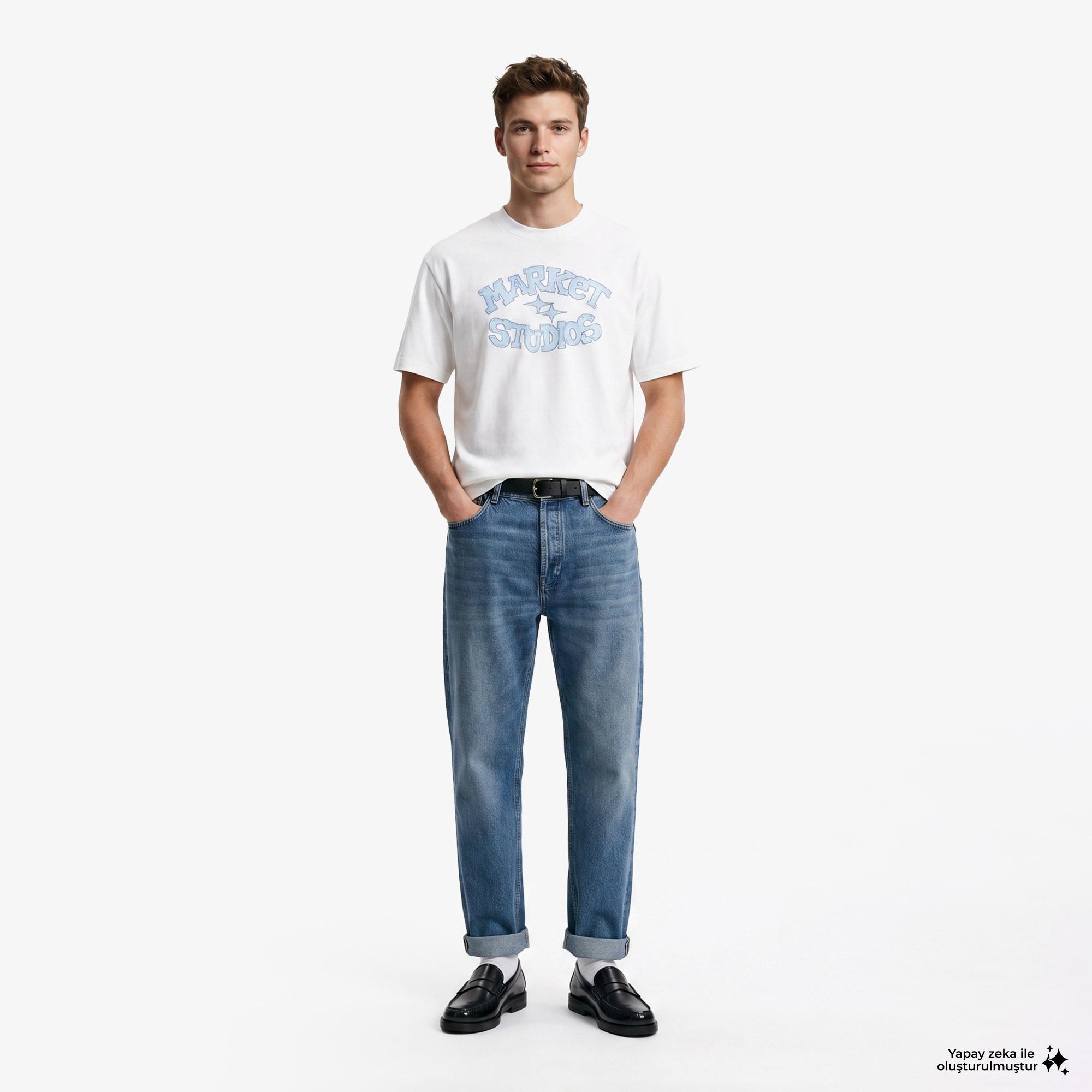 Market Smiley Old School Erkek Beyaz T-Shirt