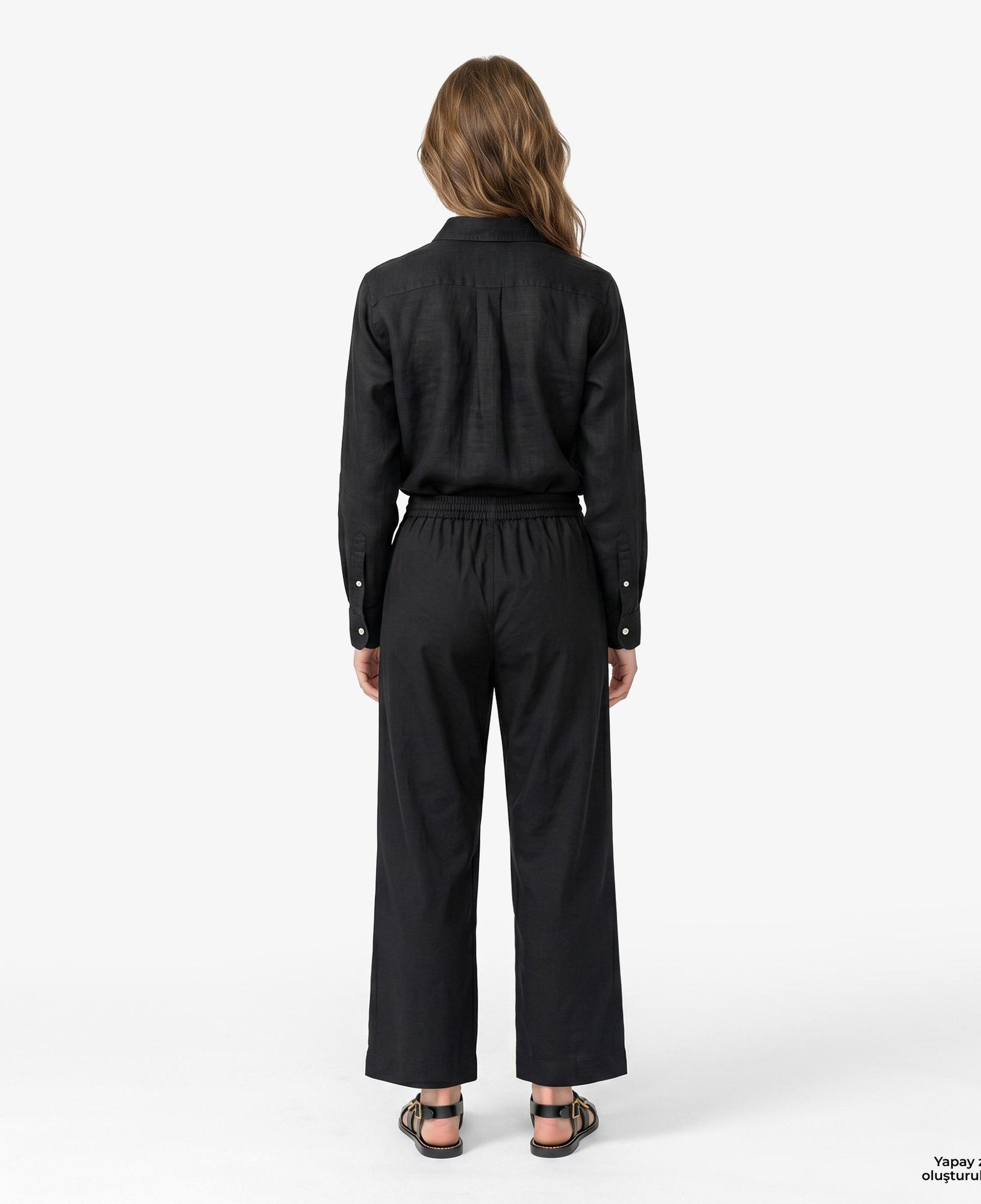 Polo Ralph Lauren Smocked Pull On Kadın Siyah Keten Pantolon