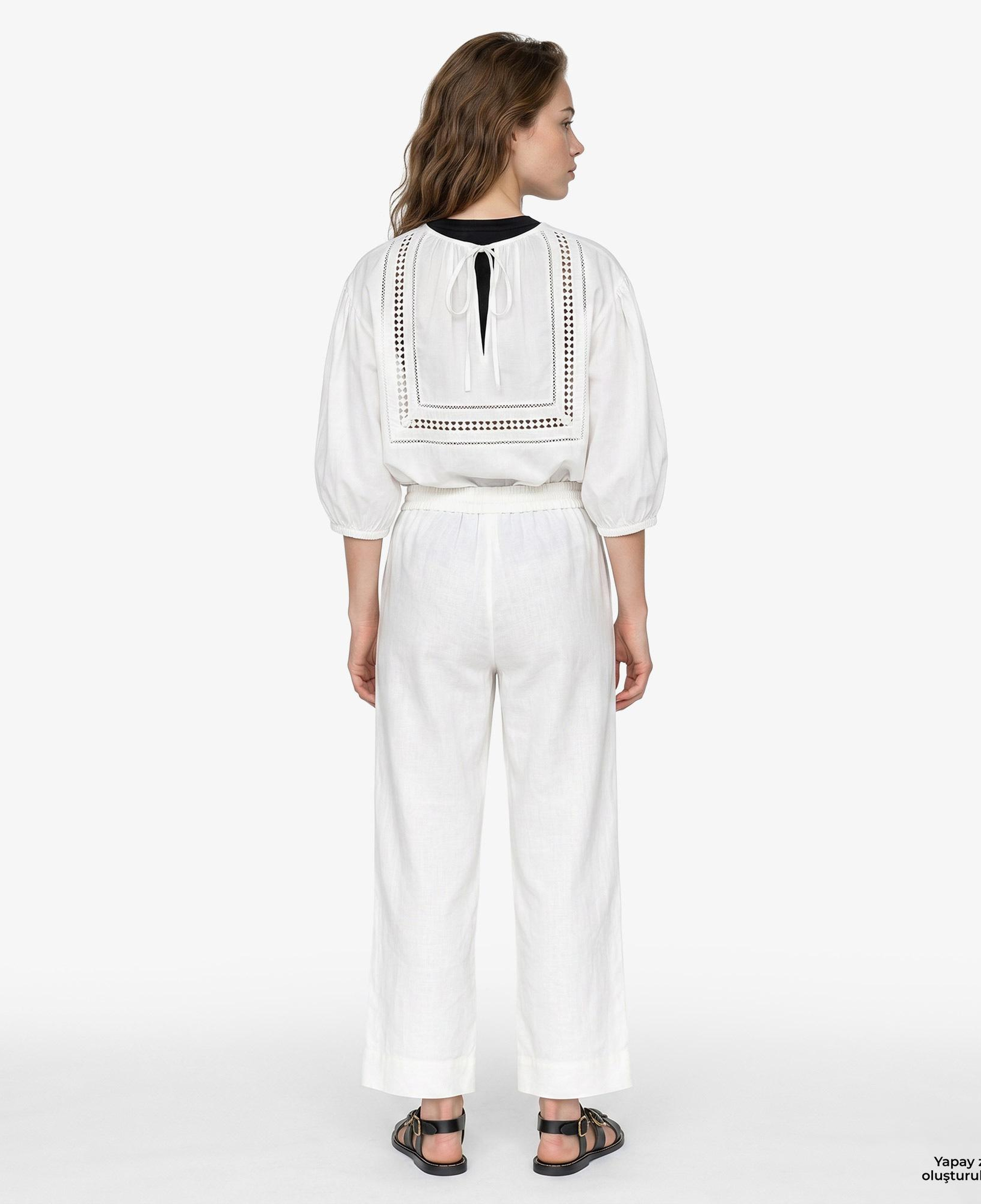 Polo Ralph Lauren Smocked Pull On Kadın Beyaz Keten Pantolon