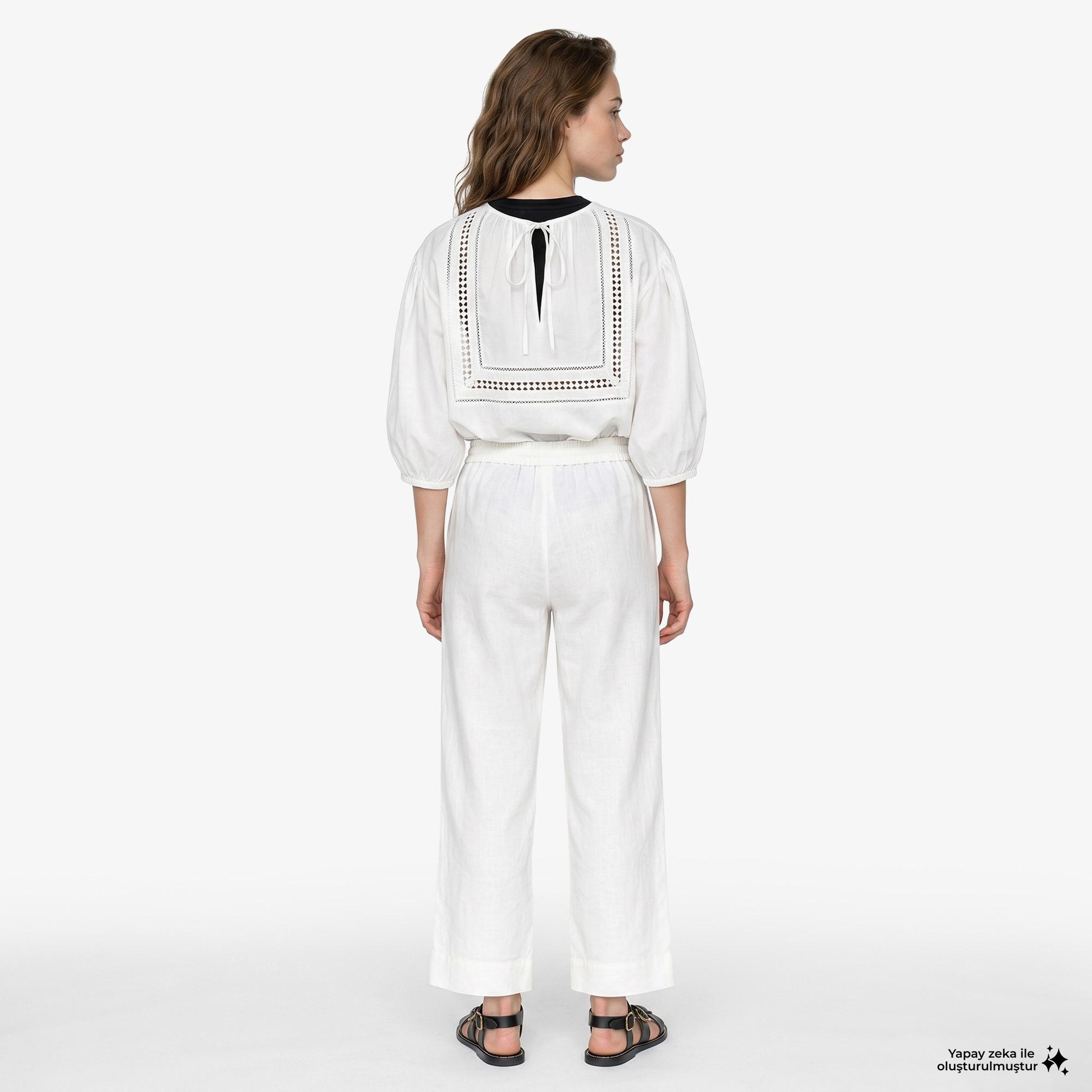 Polo Ralph Lauren Smocked Pull On Kadın Beyaz Keten Pantolon