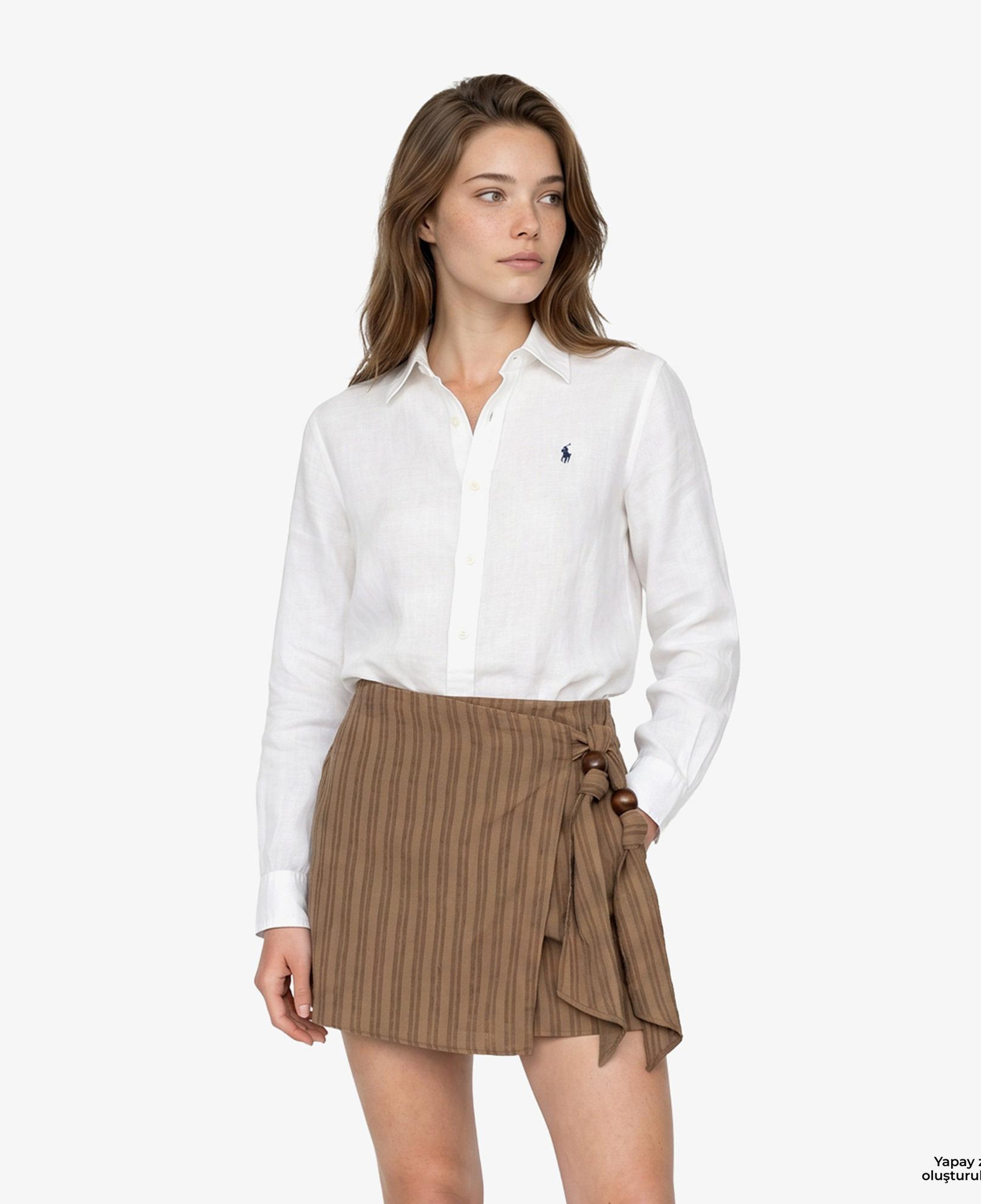Polo Ralph Lauren Boyfriend Kadın Beyaz Keten Gömlek