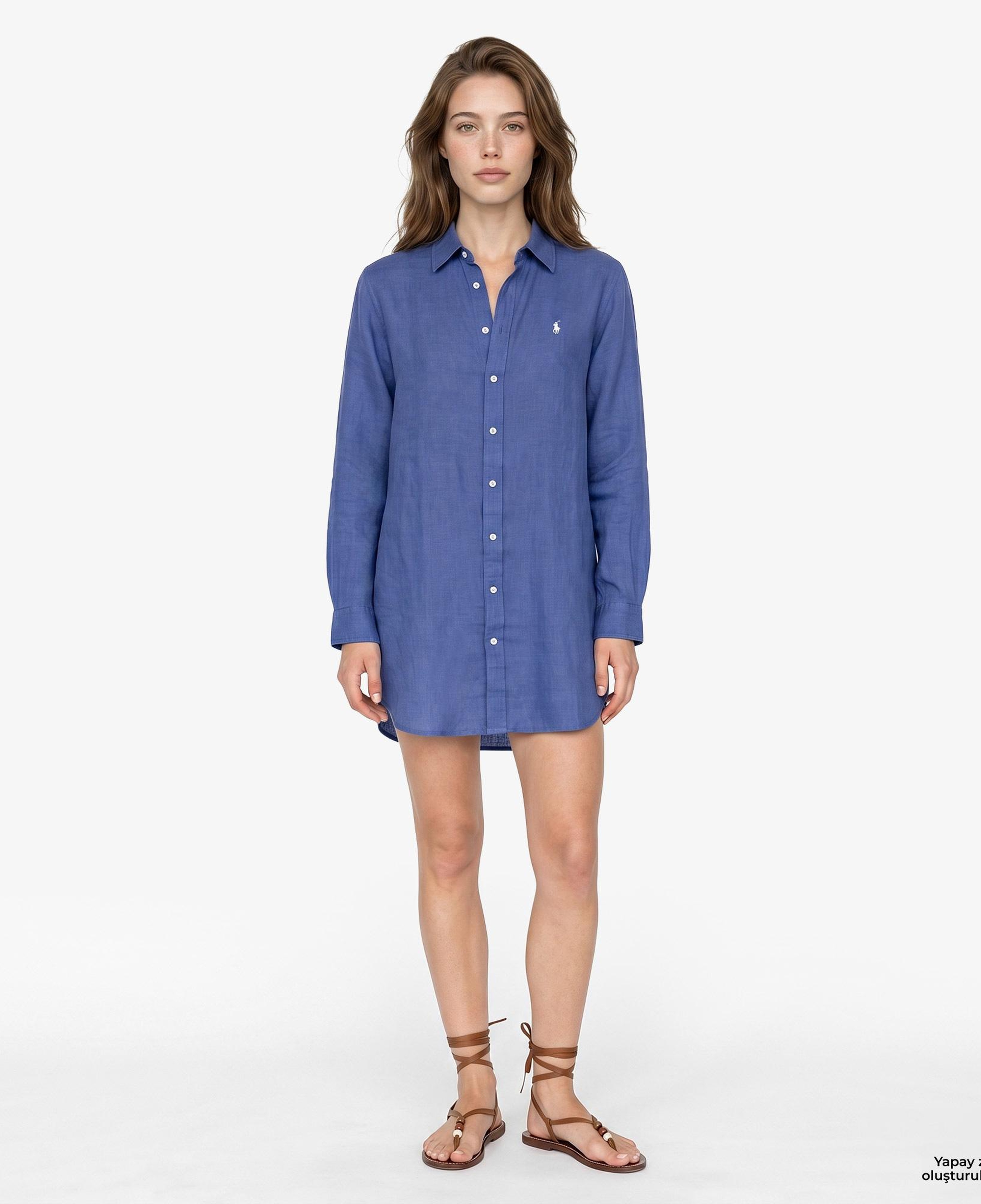 Polo Ralph Lauren Boyfriend Kadın Koyu Mavi Keten Gömlek