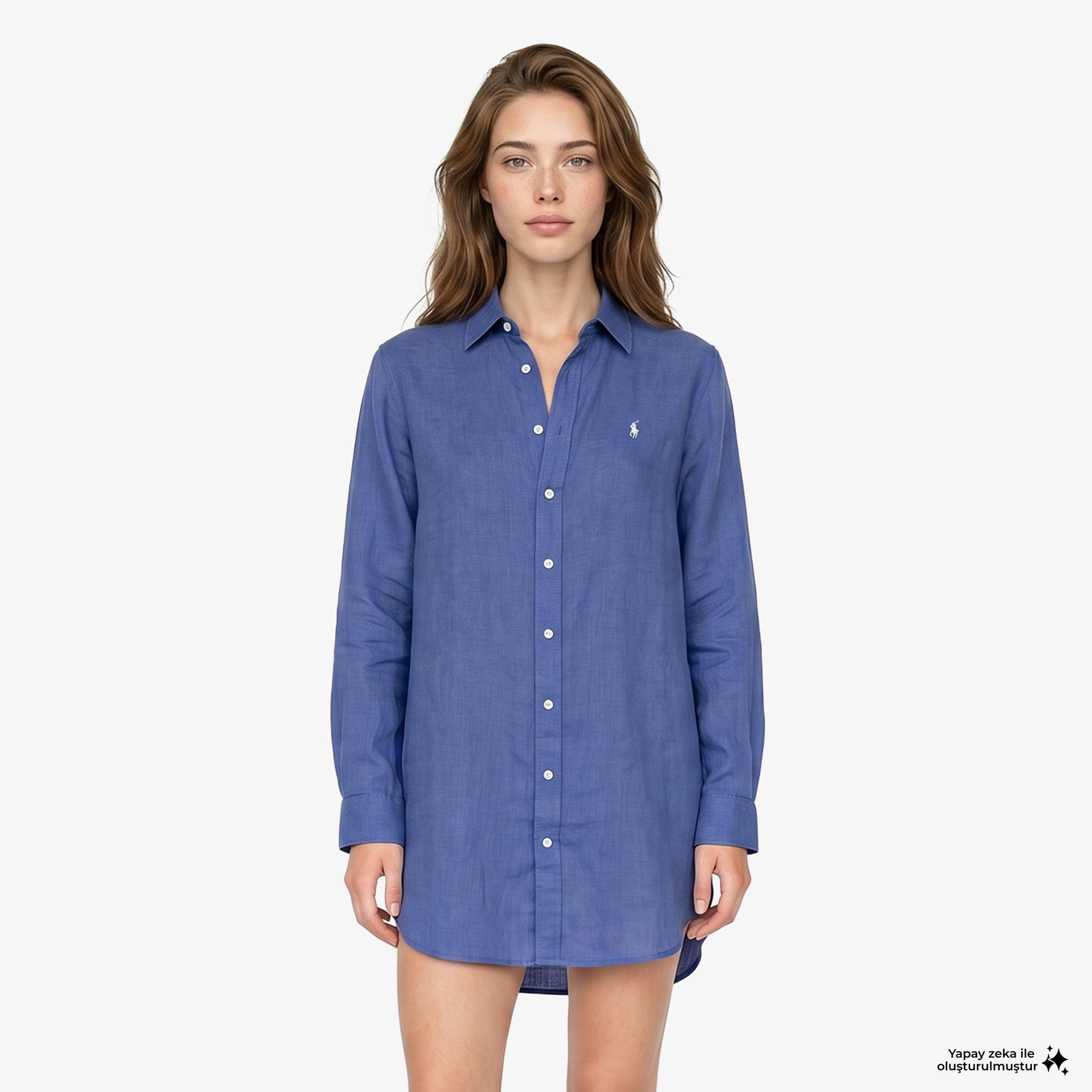 Polo Ralph Lauren Boyfriend Kadın Koyu Mavi Keten Gömlek