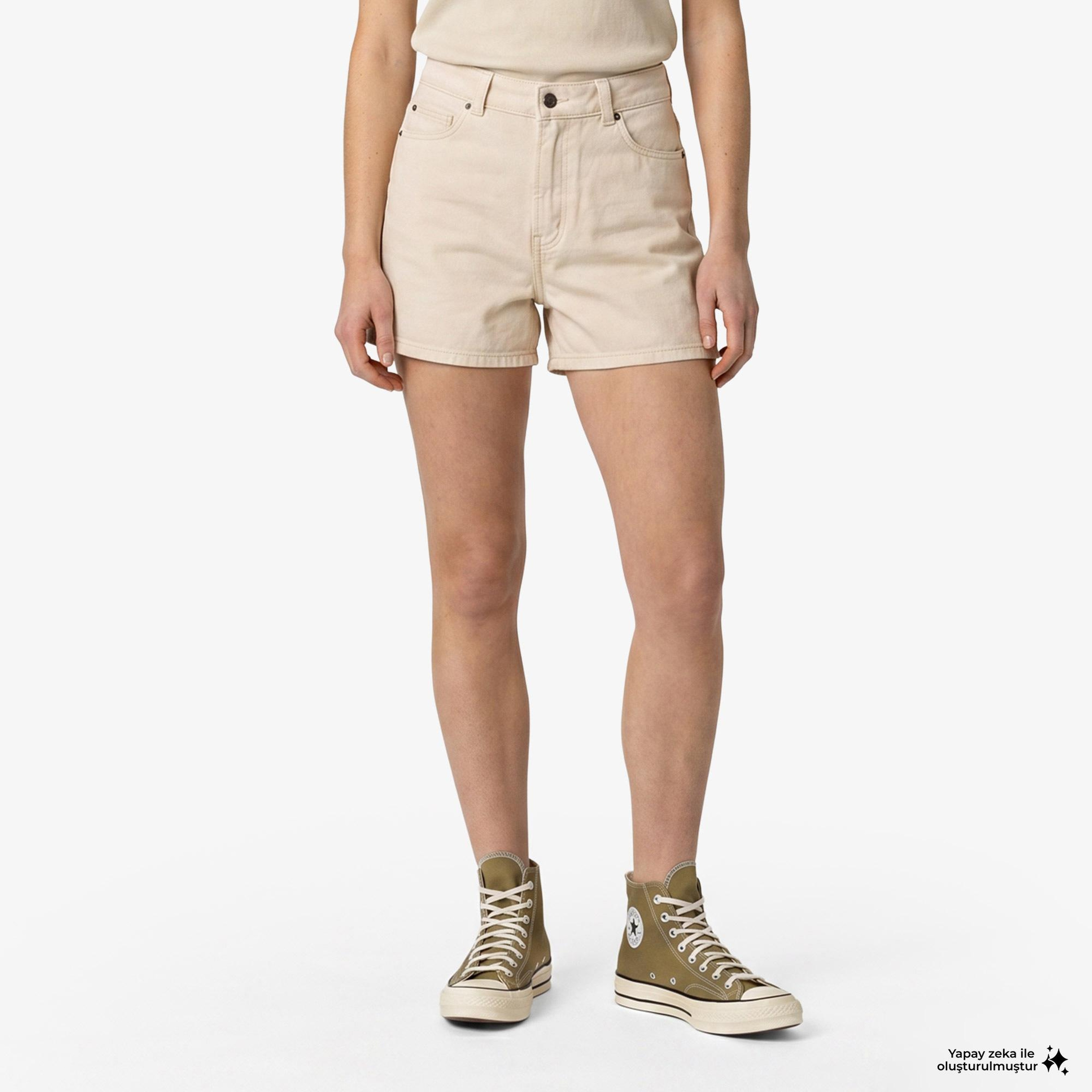 Dickies 984 5 Inch High Waist Jean Kadın Krem Şort
