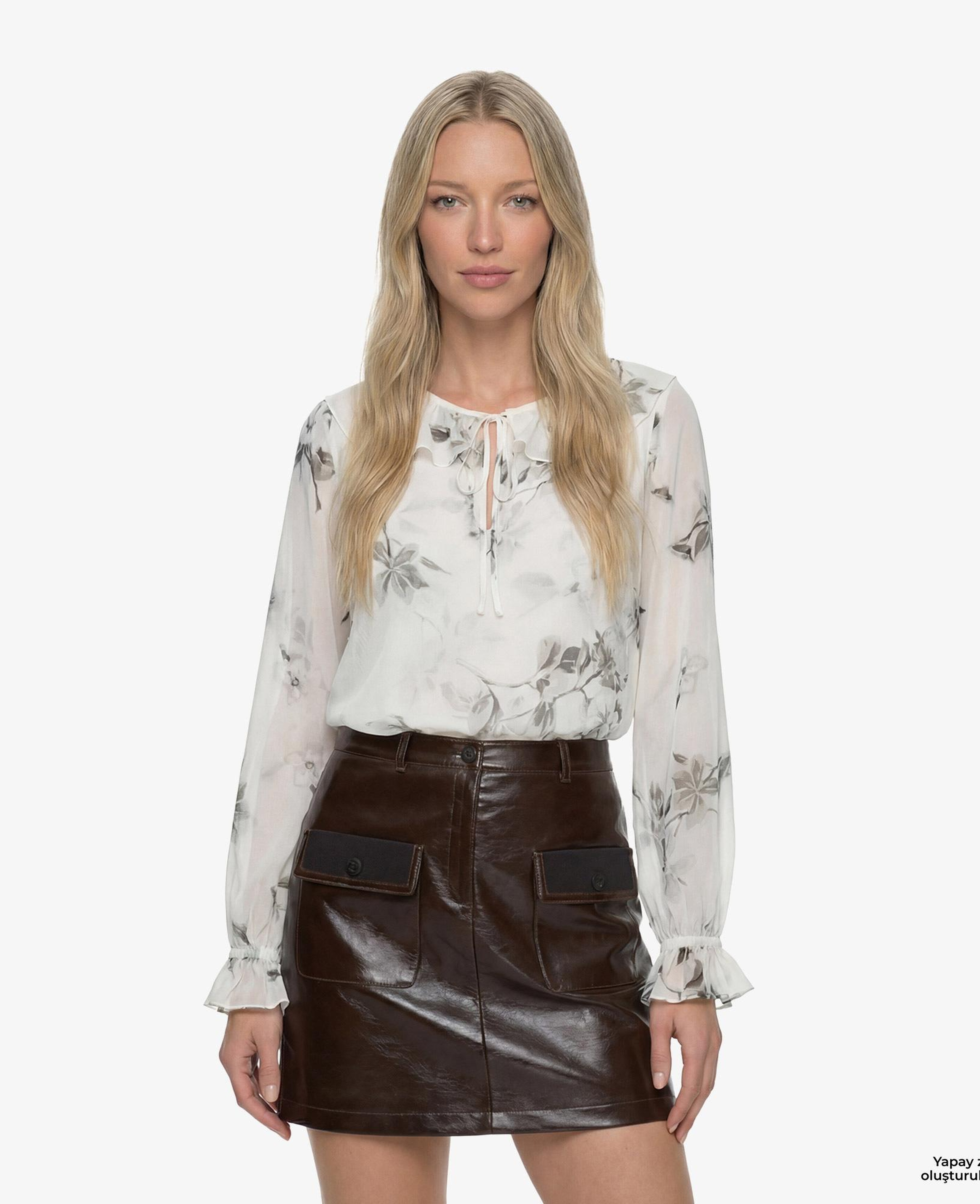The Kooples Uzun Kollu Çiçek Desenli Krem Bluz