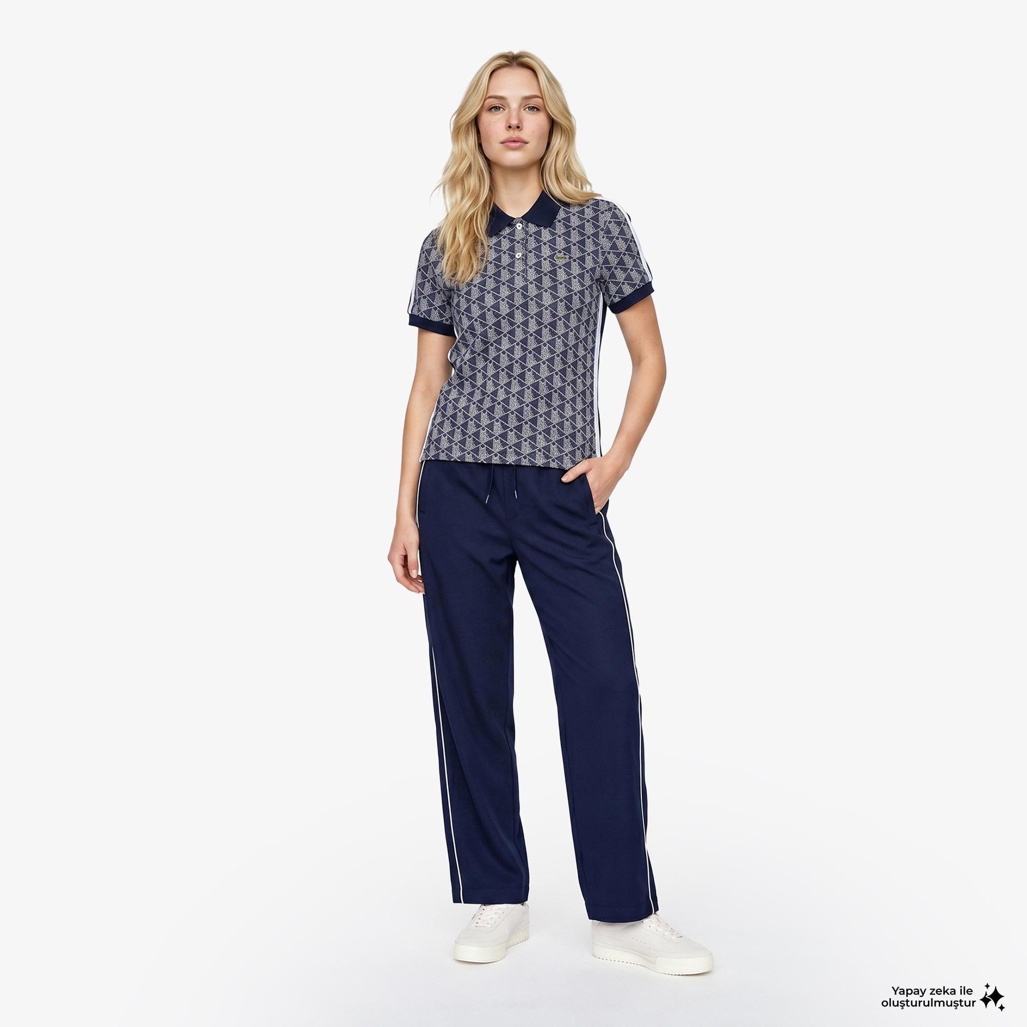 Lacoste Slim Fit Monogram Kadın Siyah Polo